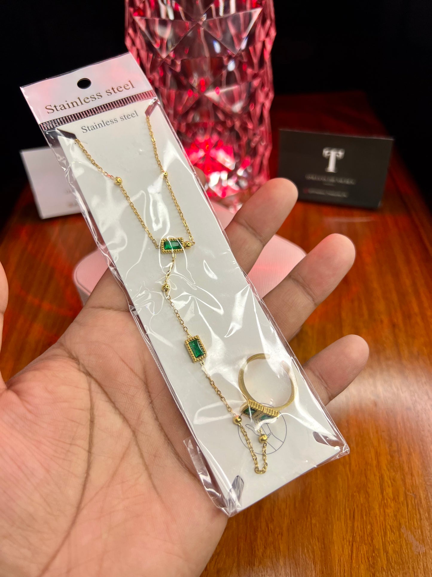 Premium Quality Stainless Steel 18k Green Stone Ringlet