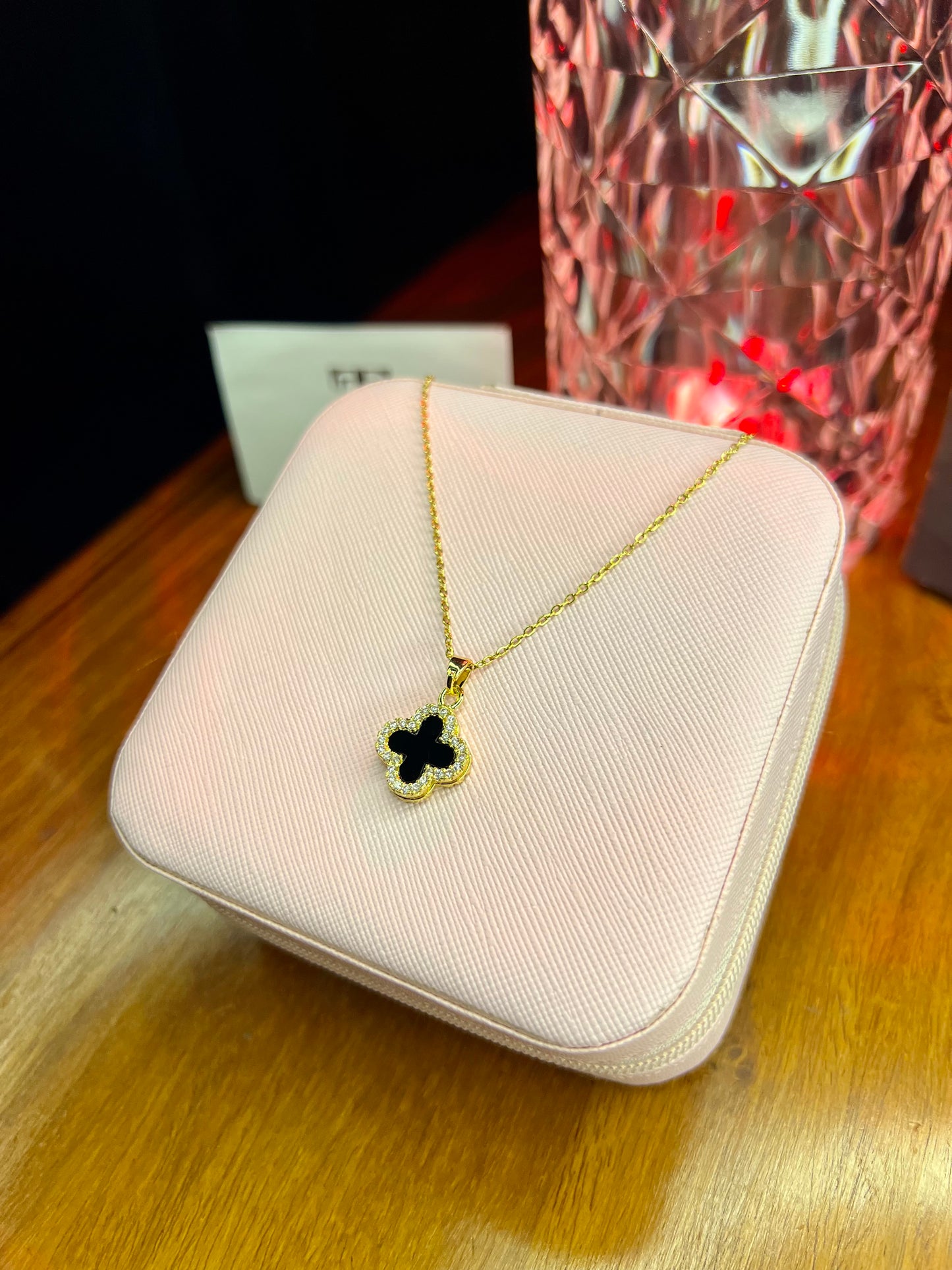 Premium Quality Stainless Steel 18k Double Side Black/White Clover Necklace