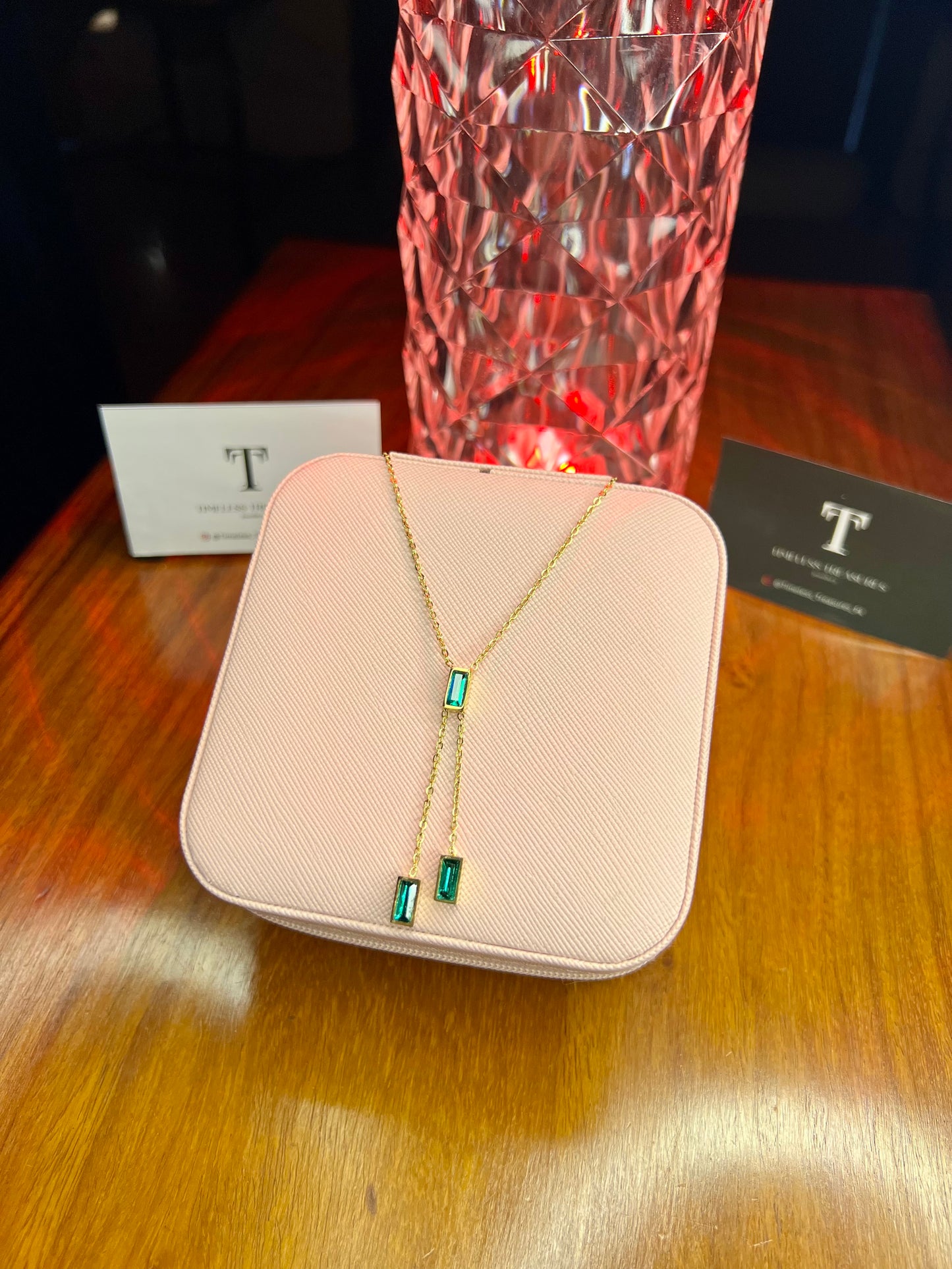 Premium Quality Stainless Steel 18k Green Stone Drop Necklace