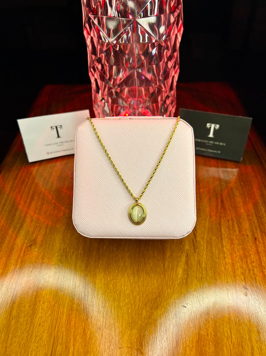 Premium Quality Stainless Steel 18k Celeste Oval Charm Necklace