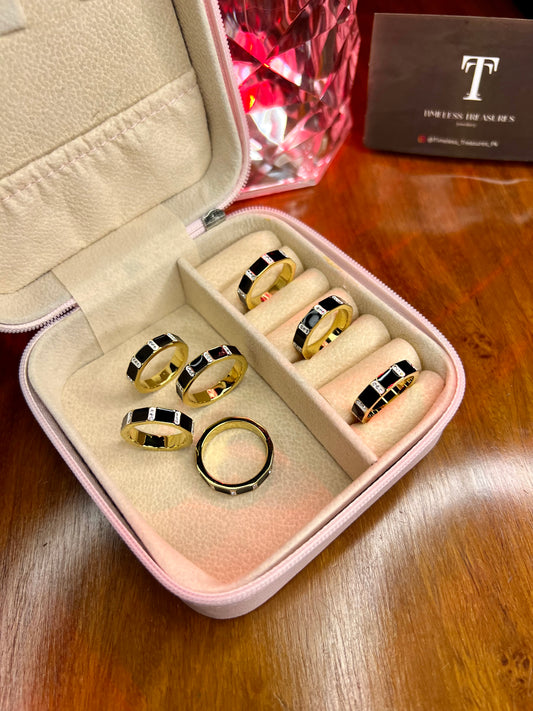 Premium Quality Stainless Steel 18k black n white Stripes Ring