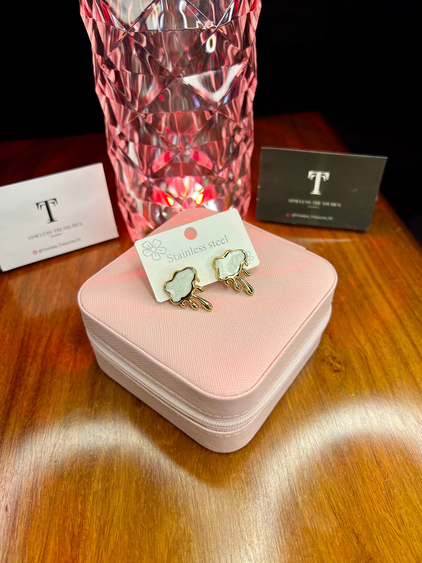 Premium Quality Stainless Steel 18k Luxury White Enamel Earrings