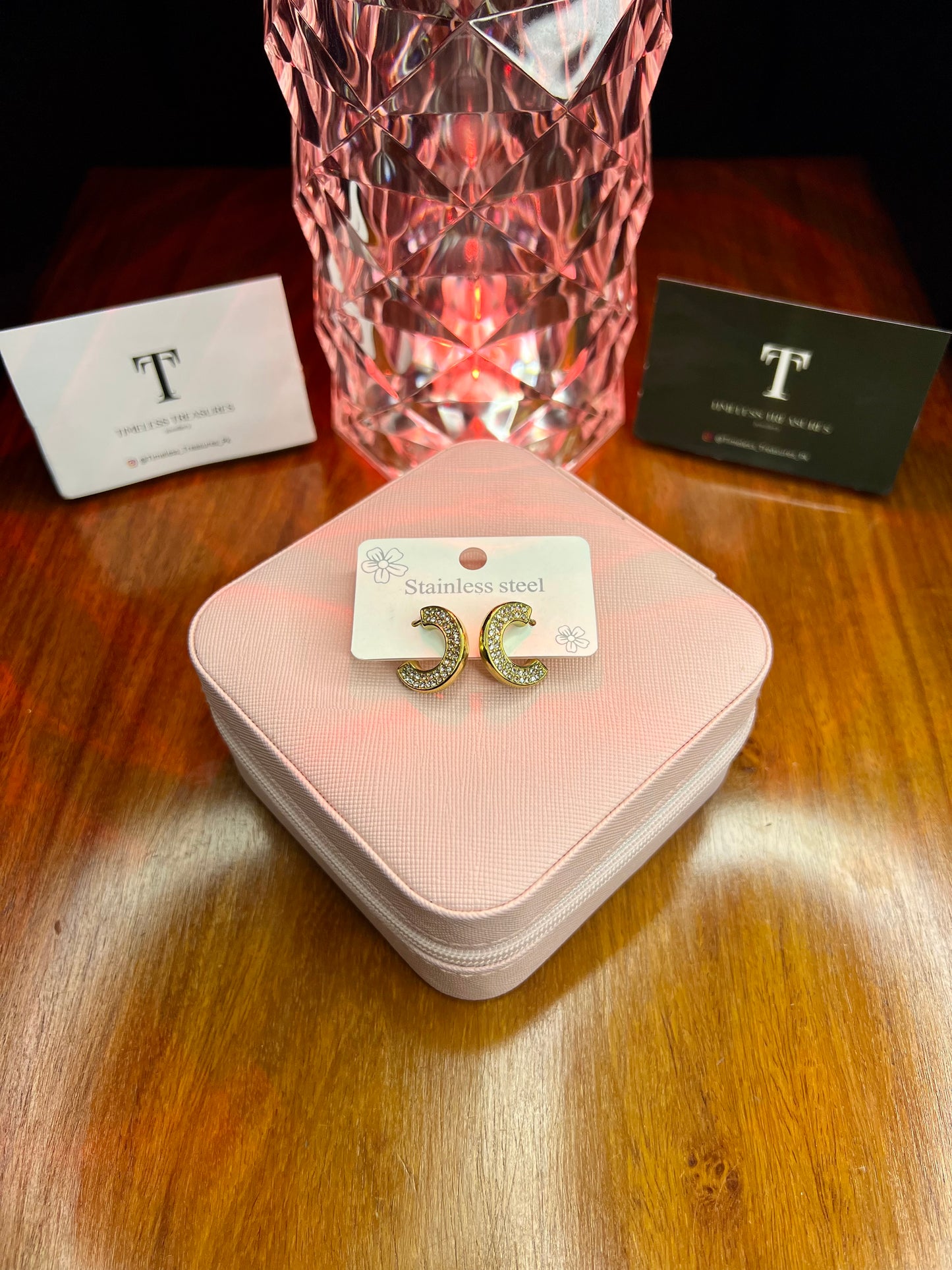 Premium Quality Stainless Steel 18k Zircon Gold Earrings