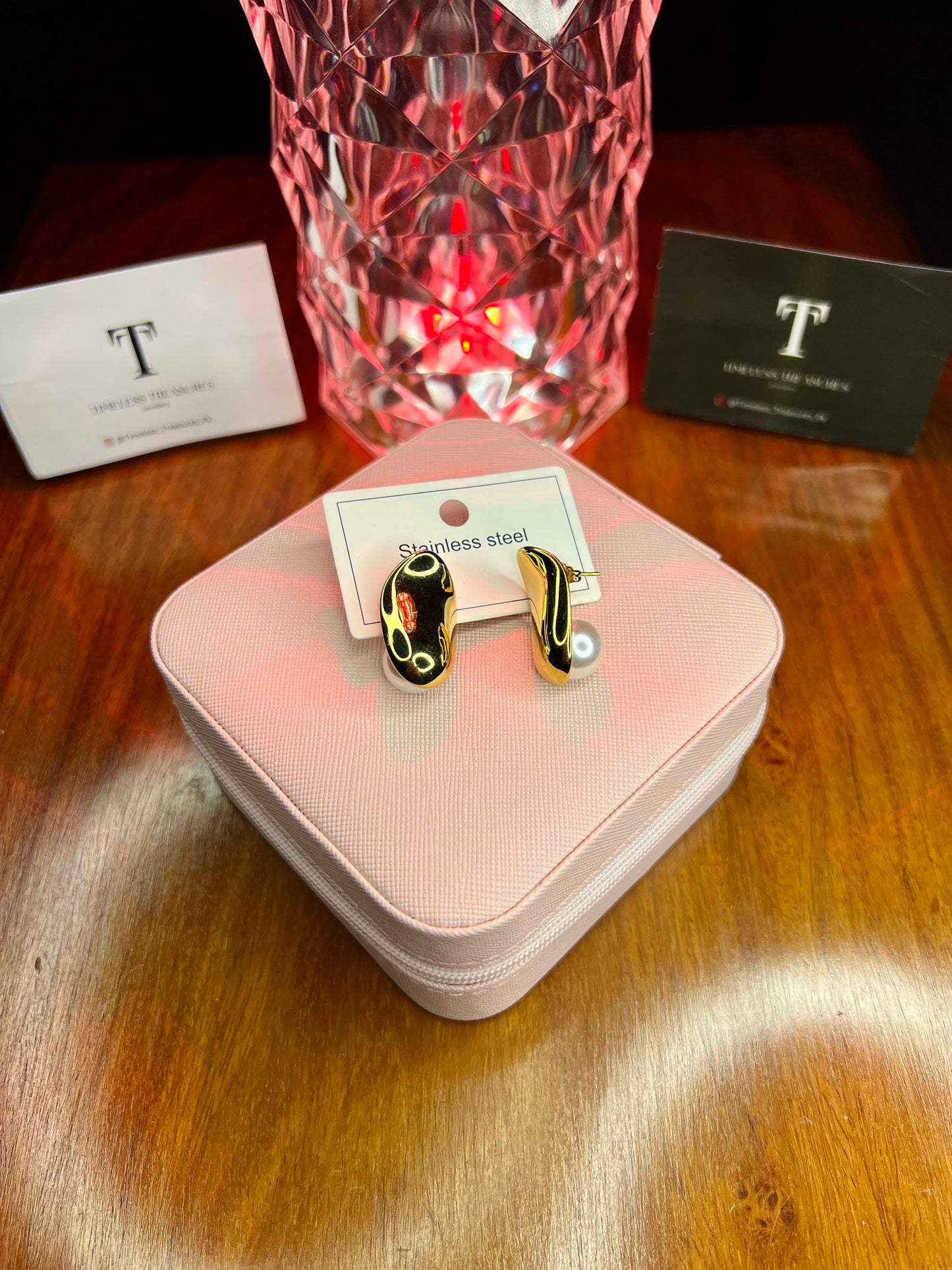 Premium Quality Stainless Steel 18k Sphere Gold Pearl EarStuds