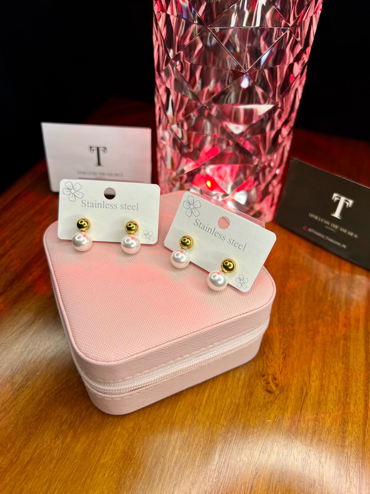 Premium Quality Stainless Steel 18k Pearl Drop Gold Earrings