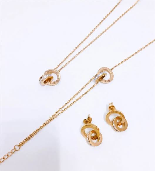 Premium Quality Stainless Steel 18k Roman Numerals Stone Studded 3pc Set