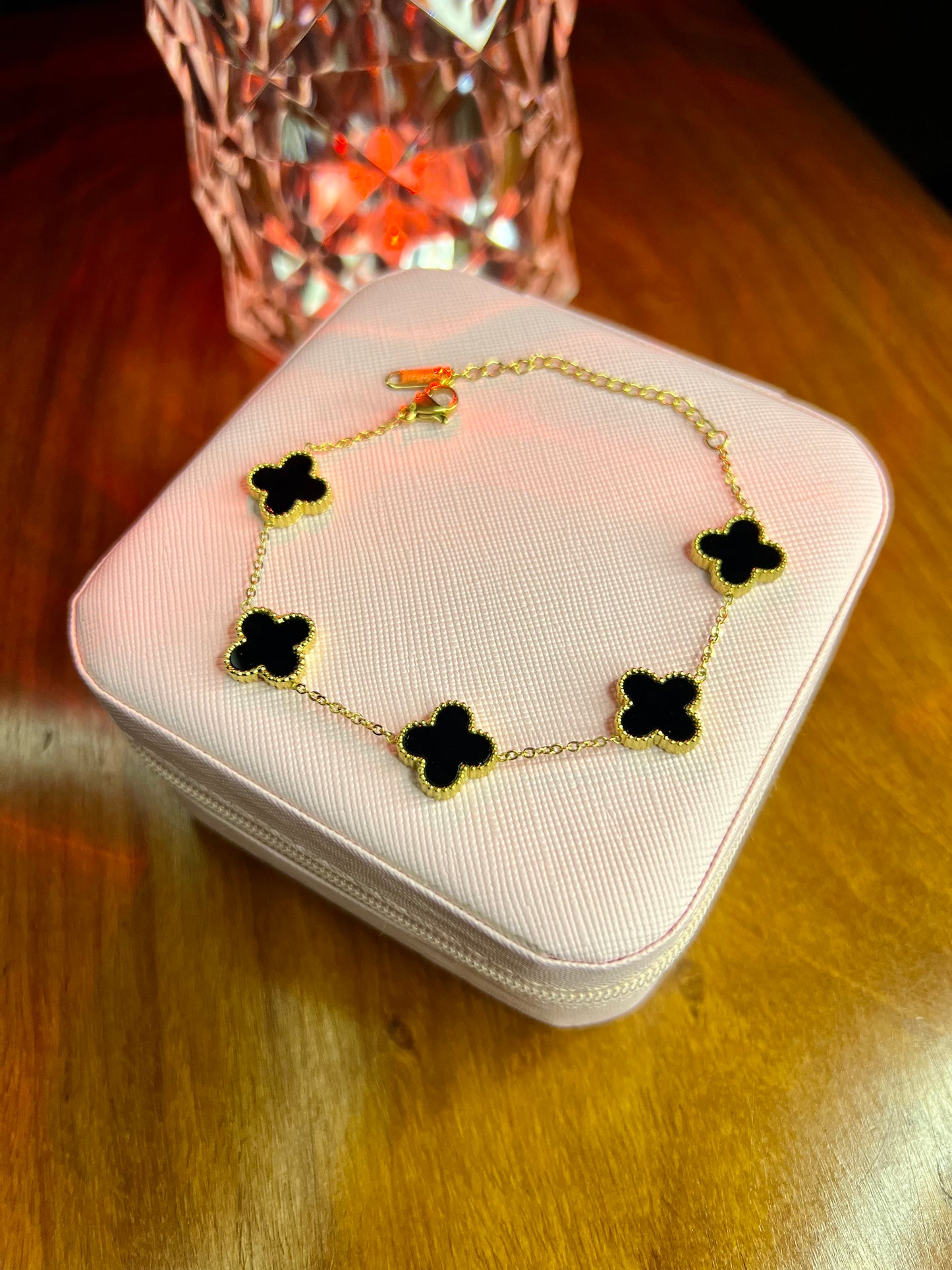 Premium Quality Stainless Steel 18k Black Clover 5 Motifs Bracelet