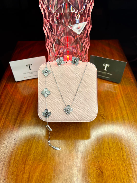 Premium Quality Stainless Steel 18k Silver Clover 3pc Set