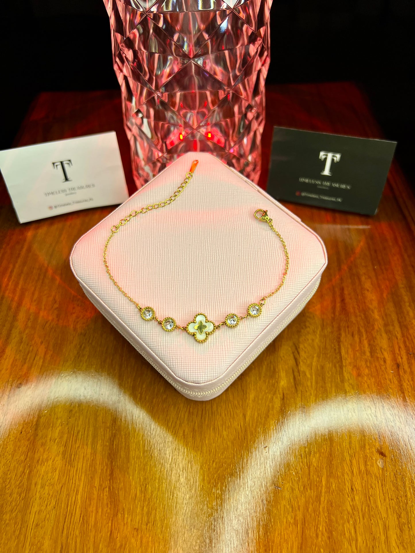 Premium Quality Stainless Steel 18k Zircon Clover Chain Bracelet