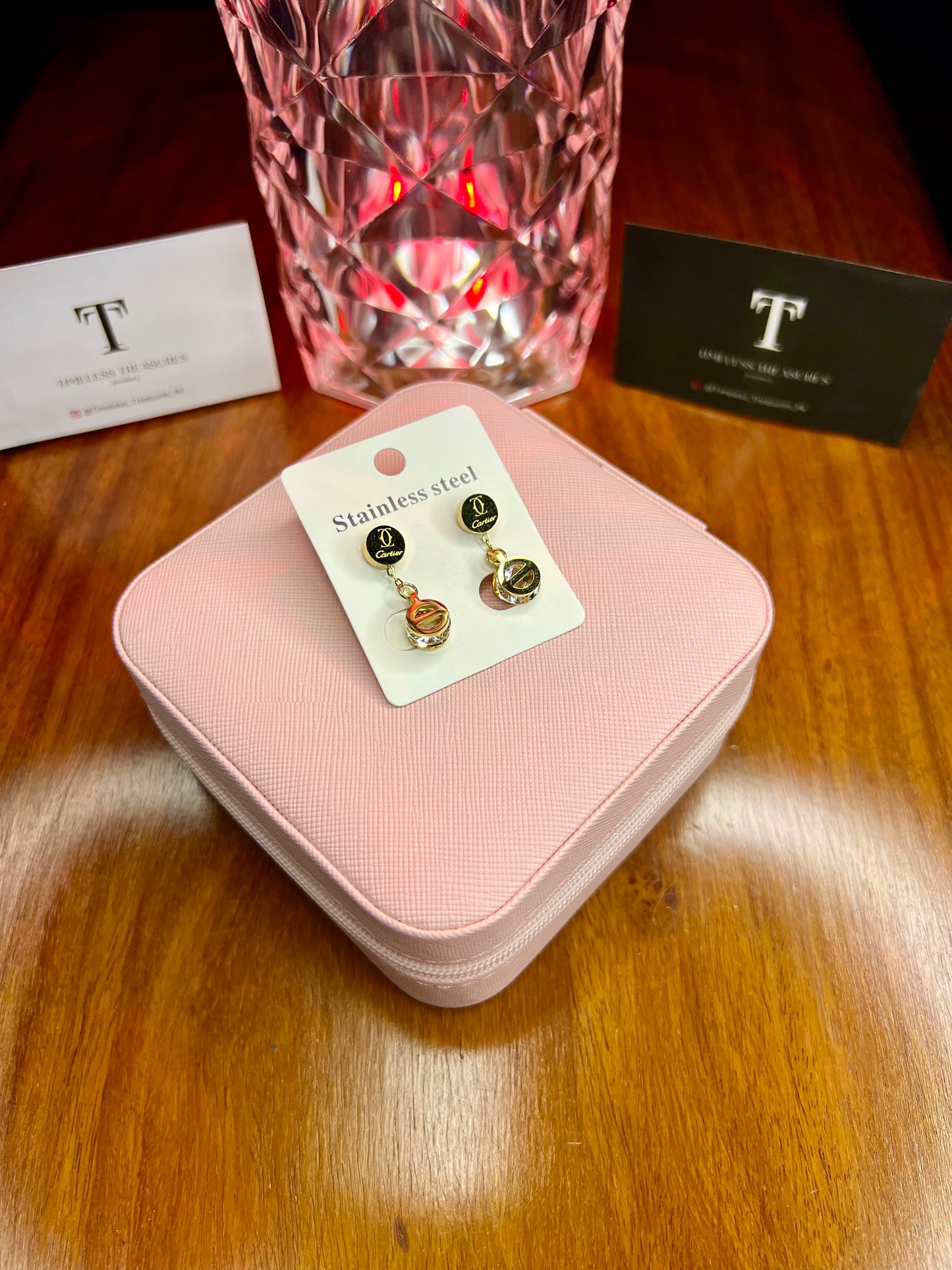 Premium Quality Stainless Steel 18k Cartier Drop Stone Earrings