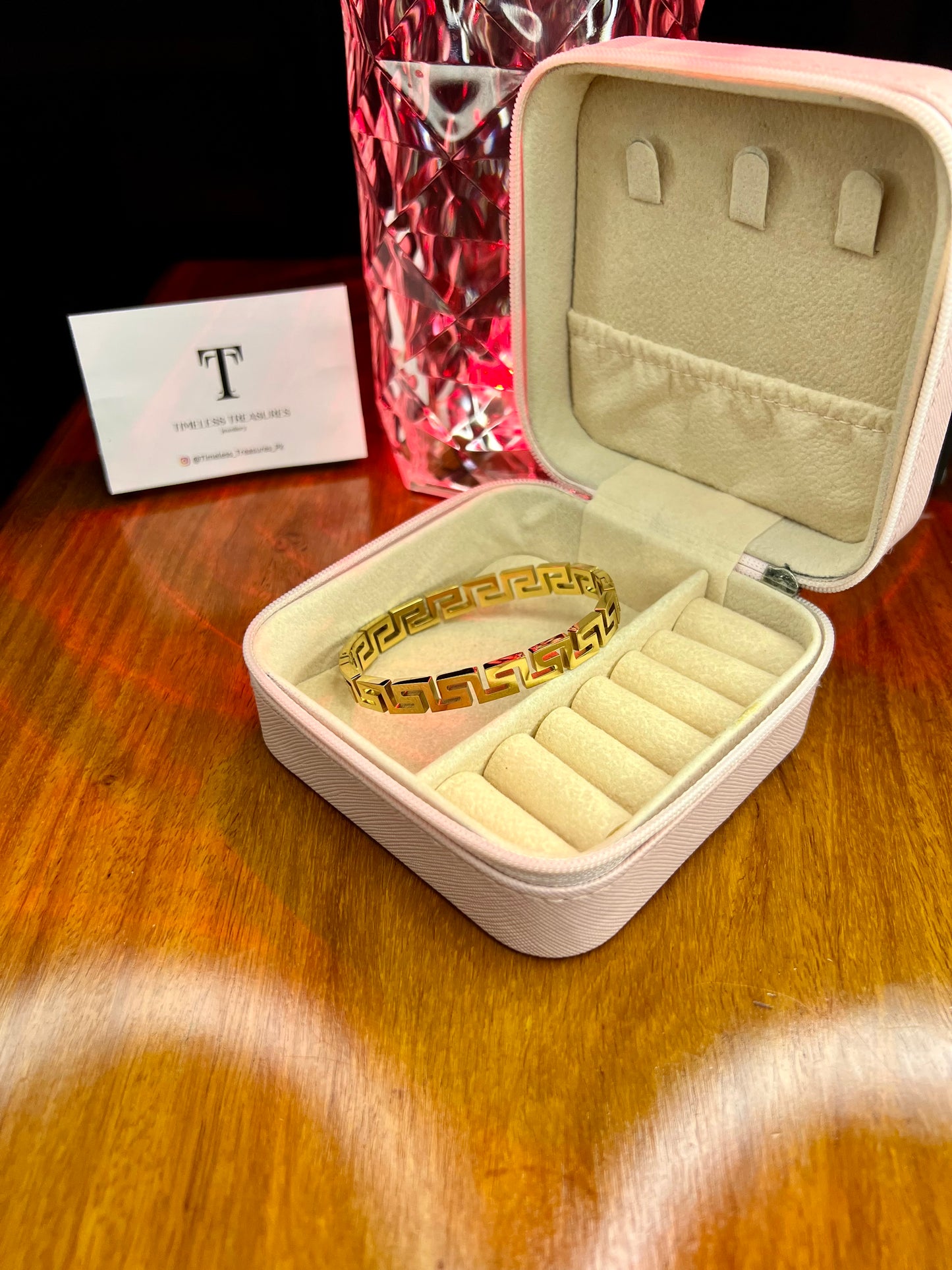 Premium Quality Stainless Steel 18k Golden Maze Greek Bangle