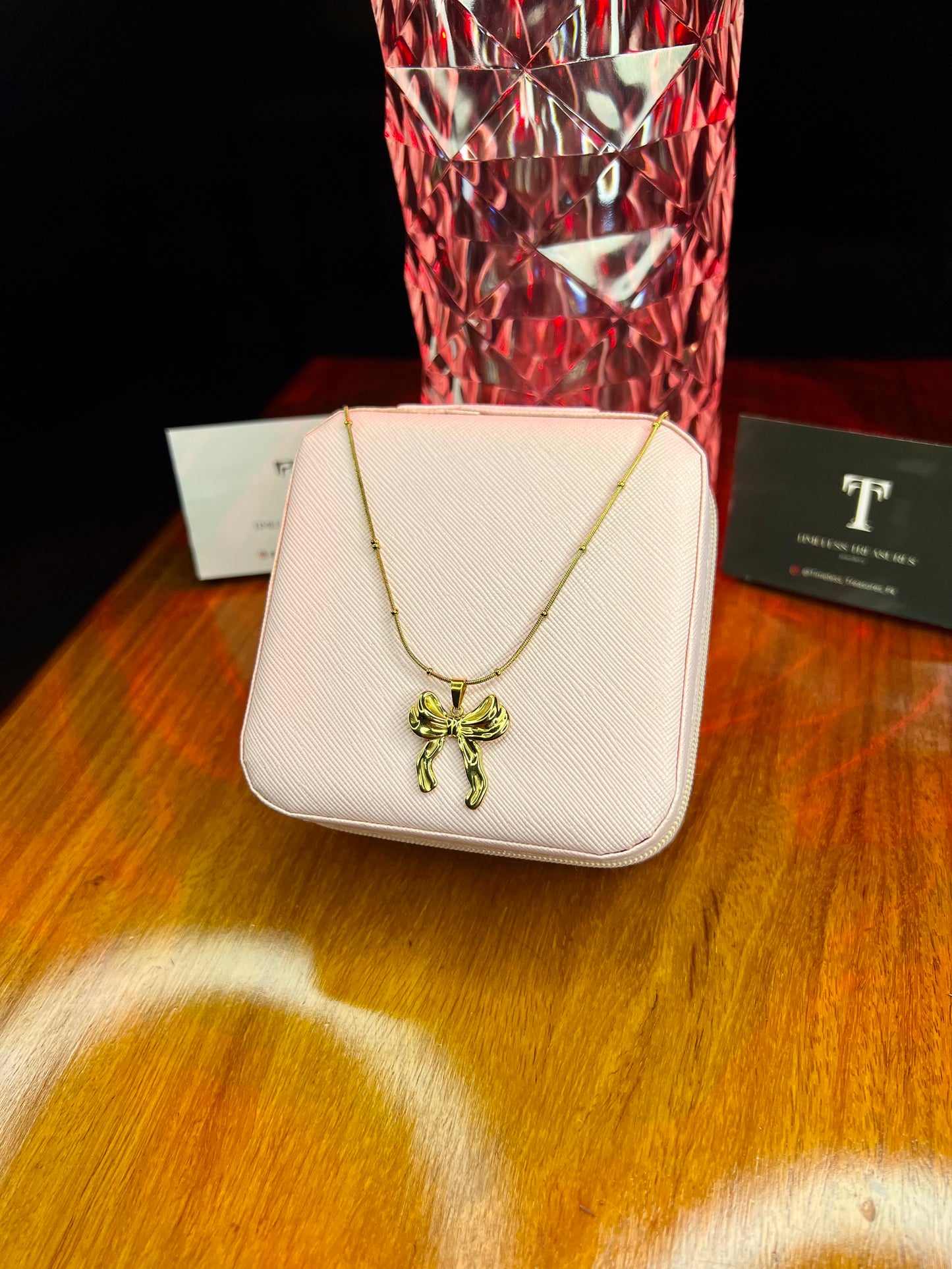 Premium Quality Stainless Steel 18k Luxury Bow Gold Necklace