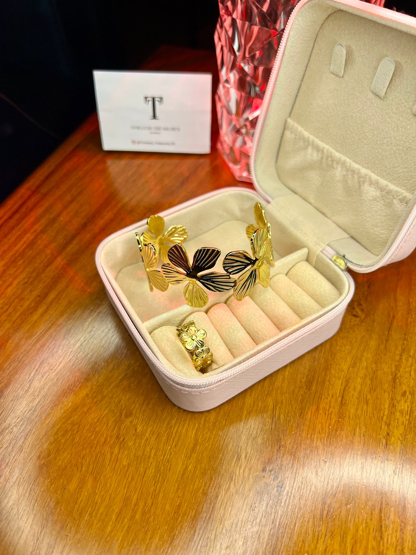 Premium Quality Stainless Steel 18k Open Cuff with Matching Ring