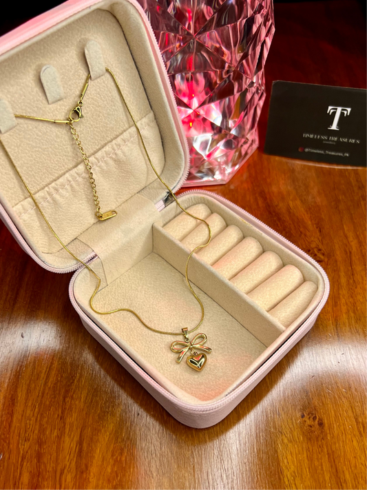Premium Quality Stainless Steel 18k Golden Heart Bow Necklace