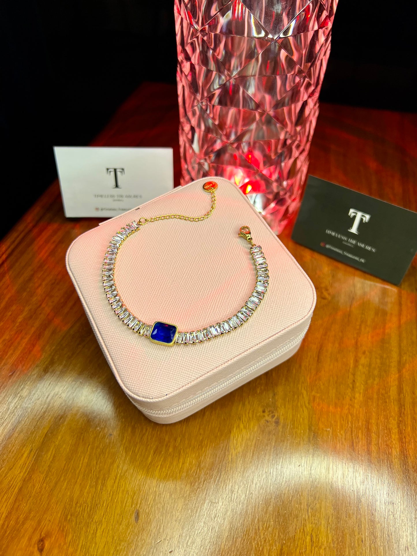 Premium Quality Stainless Steel 18k Blue Stone Tennis Bracelet