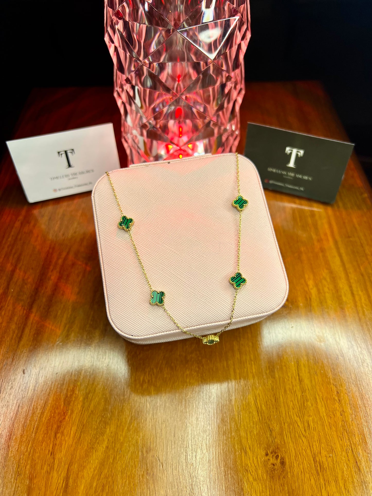Premium Quality Stainless Steel 18k Green Clover 5 Motifs Bracelet