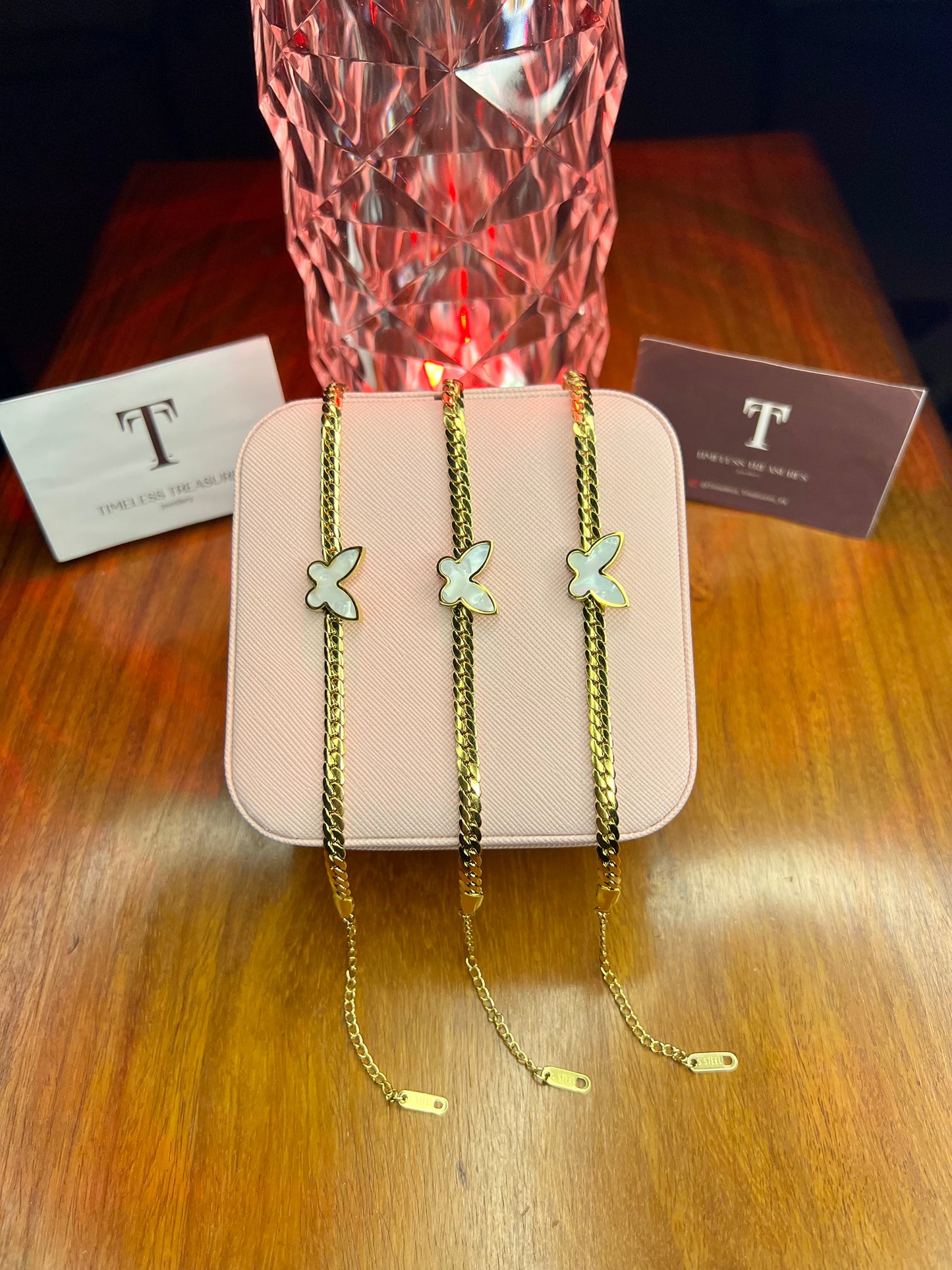 Premium Quality Stainless Steel 18k White Butterfly Chain Bracelet