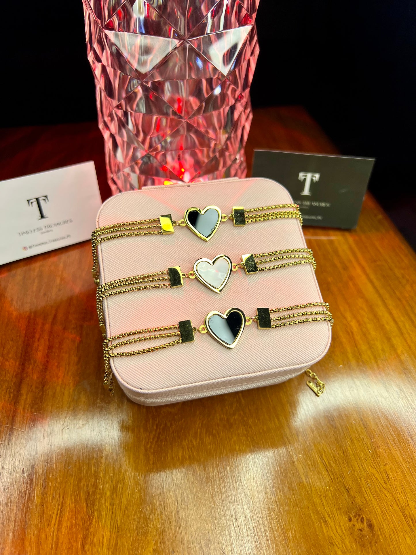 Premium Quality Stainless Steel 18k Tri Chain Heart Bracelet