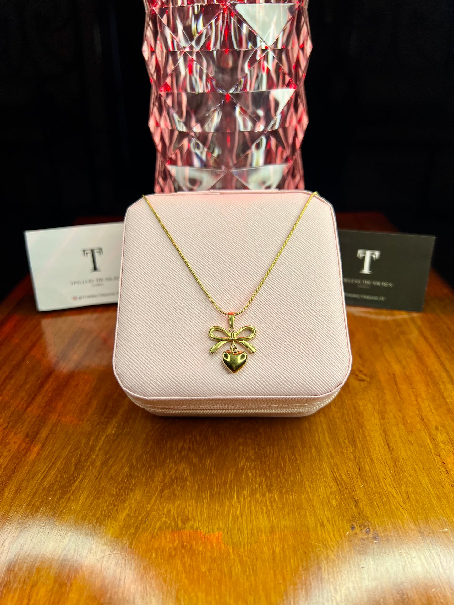Premium Quality Stainless Steel 18k Golden Heart Bow Necklace