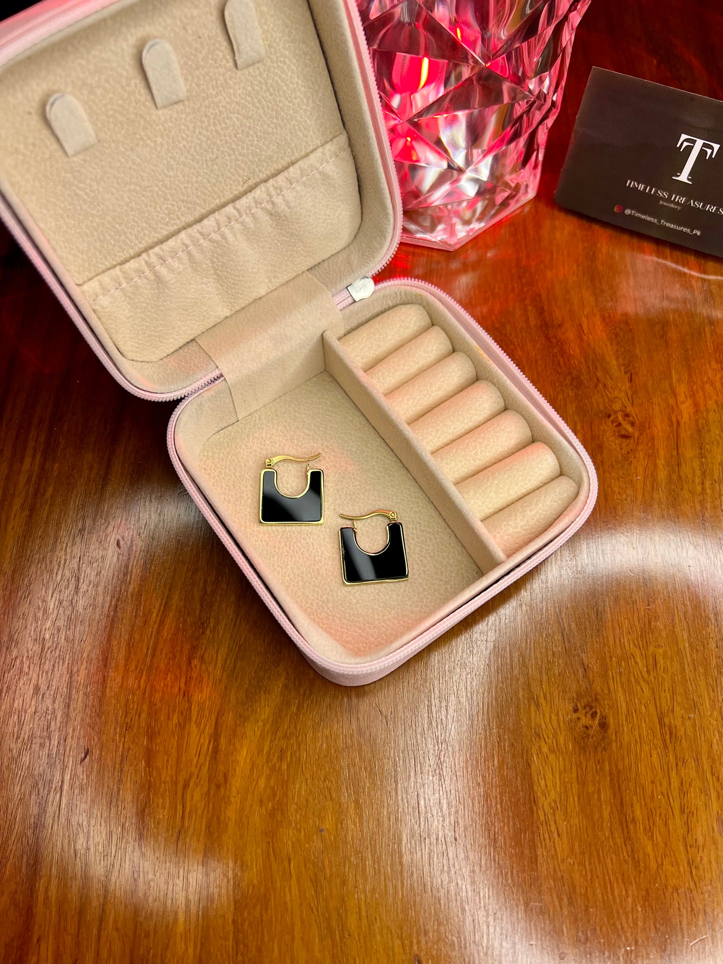 Premium Quality Stainless Steel 18k Black Square Enamel Earrings