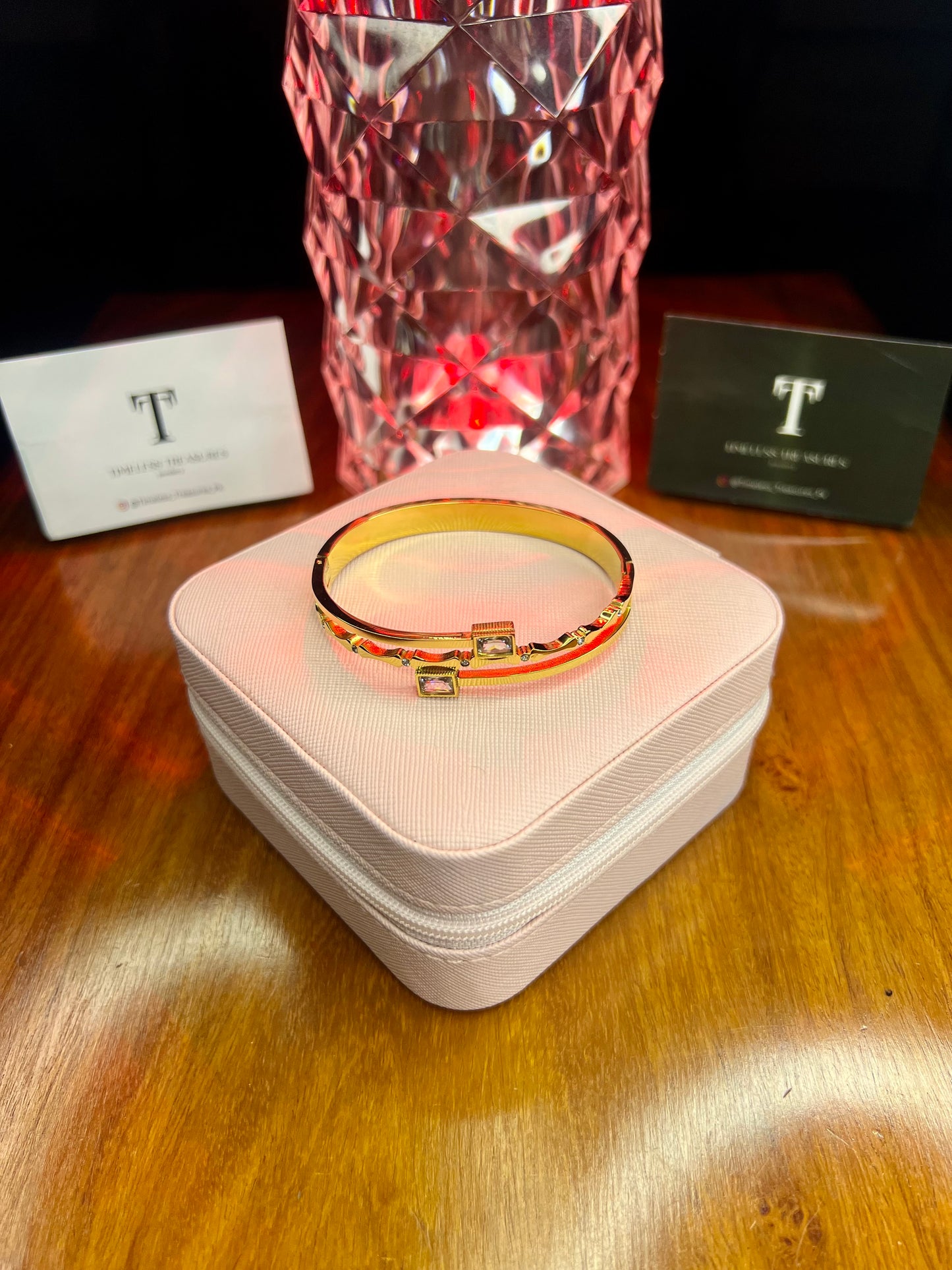 Premium Quality Stainless Steel 18k Double Stone Layered Handcuff