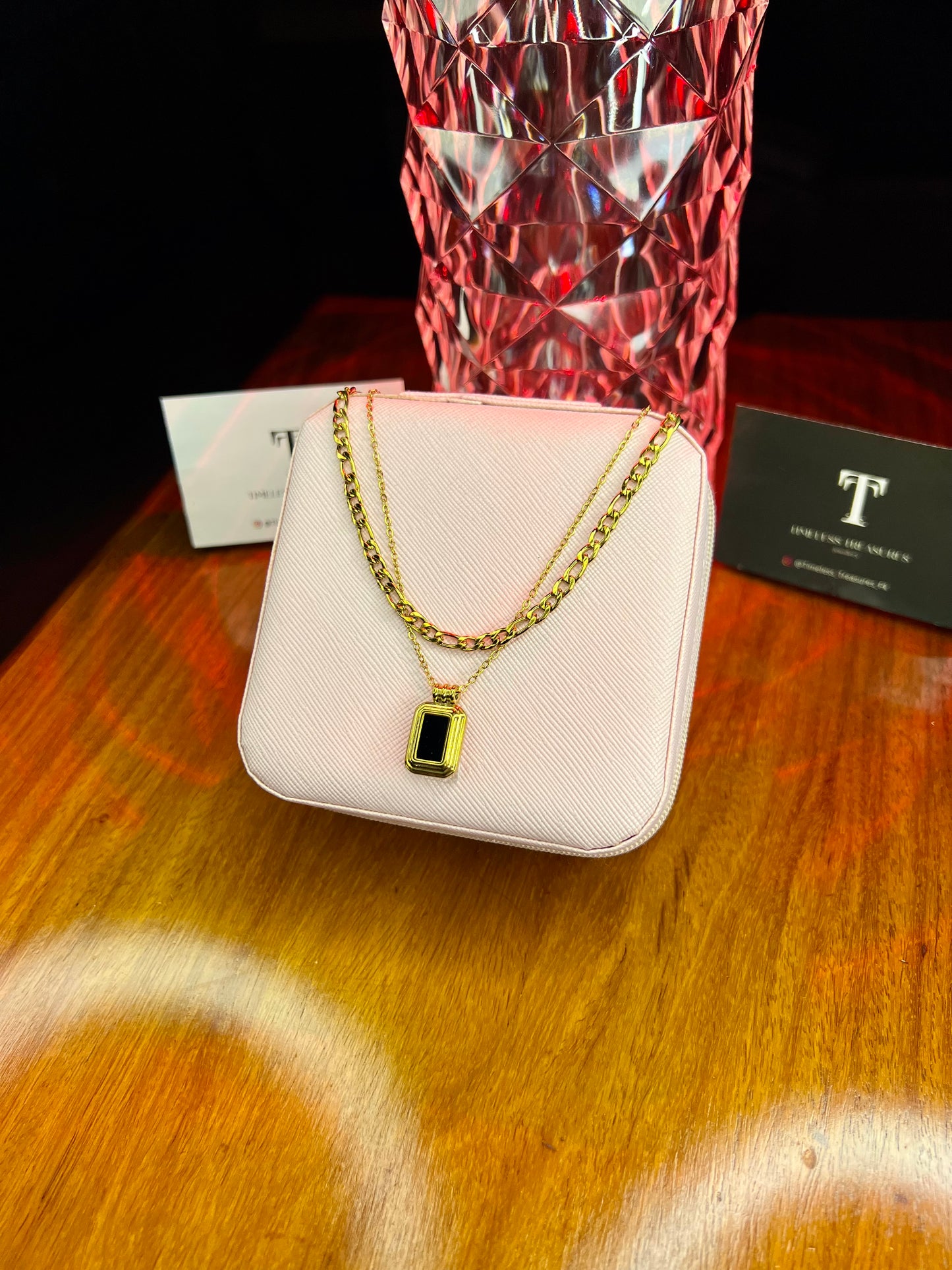 Premium Quality Stainless Steel 18k Double Chain Black Shell Necklace