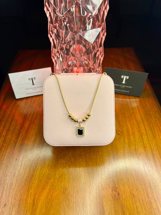 Premium Quality Stainless Steel 18k Black Stone Luxury Necklace