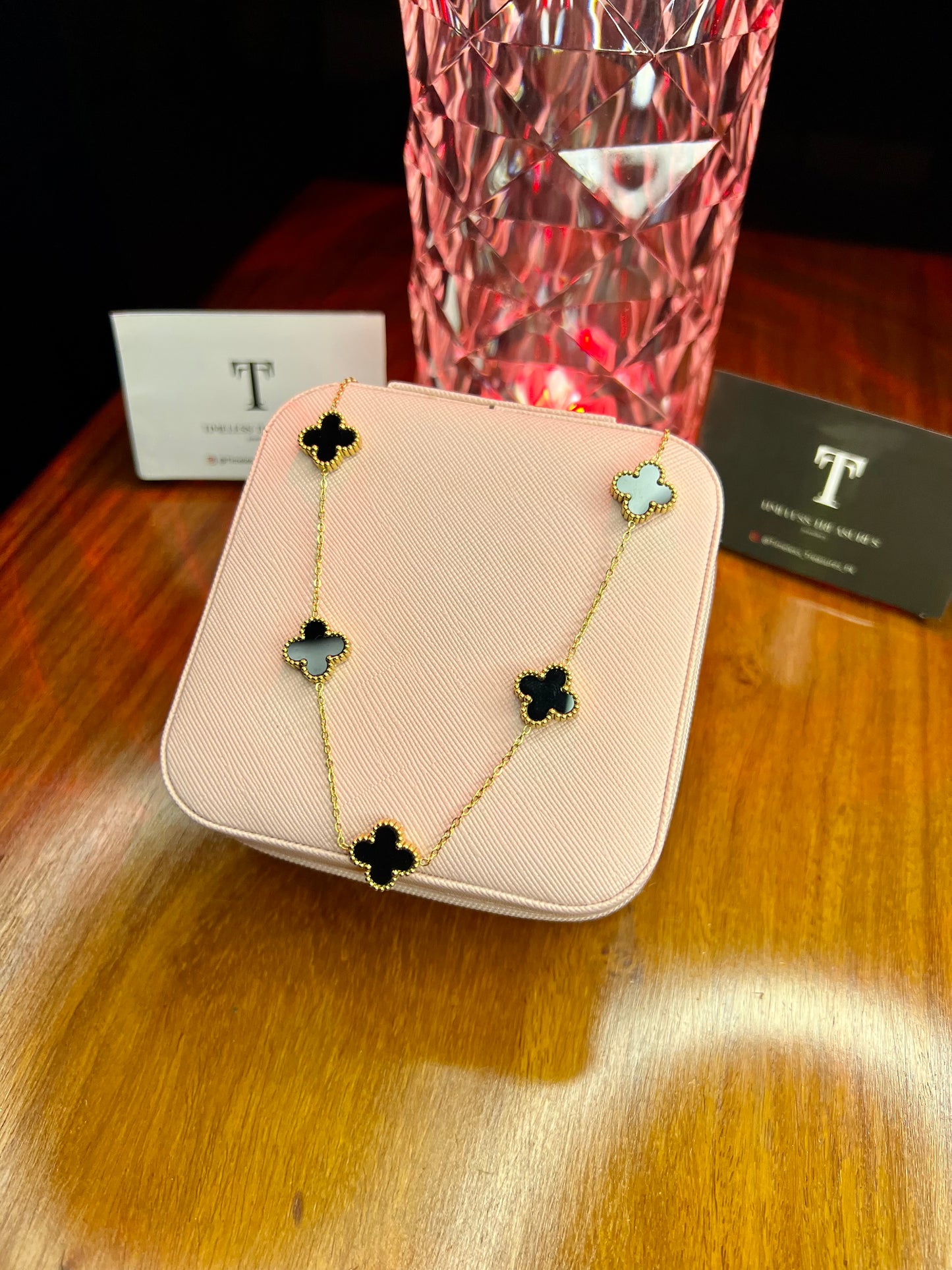 Premium Quality Stainless Steel 18k Black Clover 5 Motifs Necklace