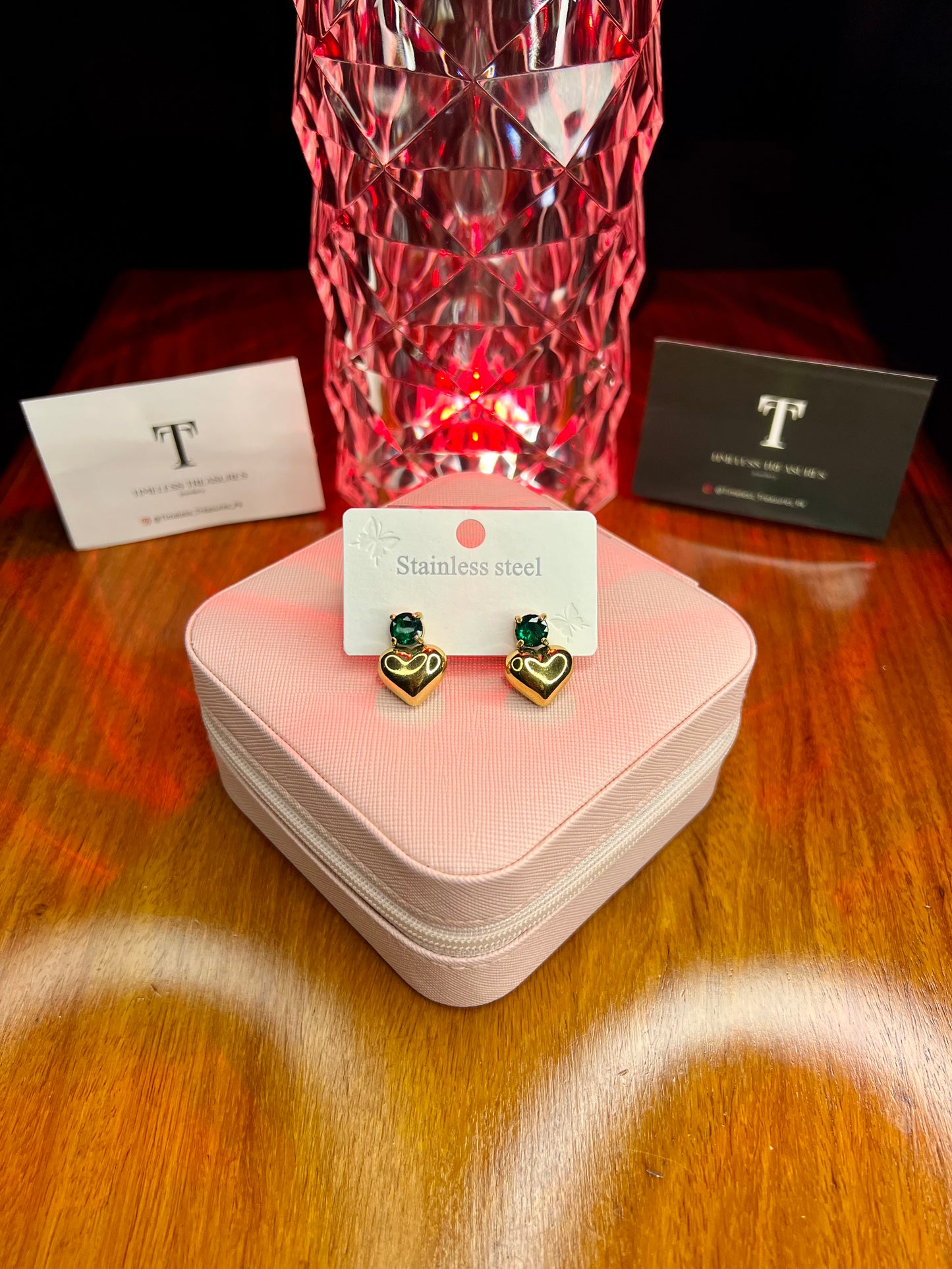 Premium Quality Stainless Steel 18k Emerald Heart EarStuds