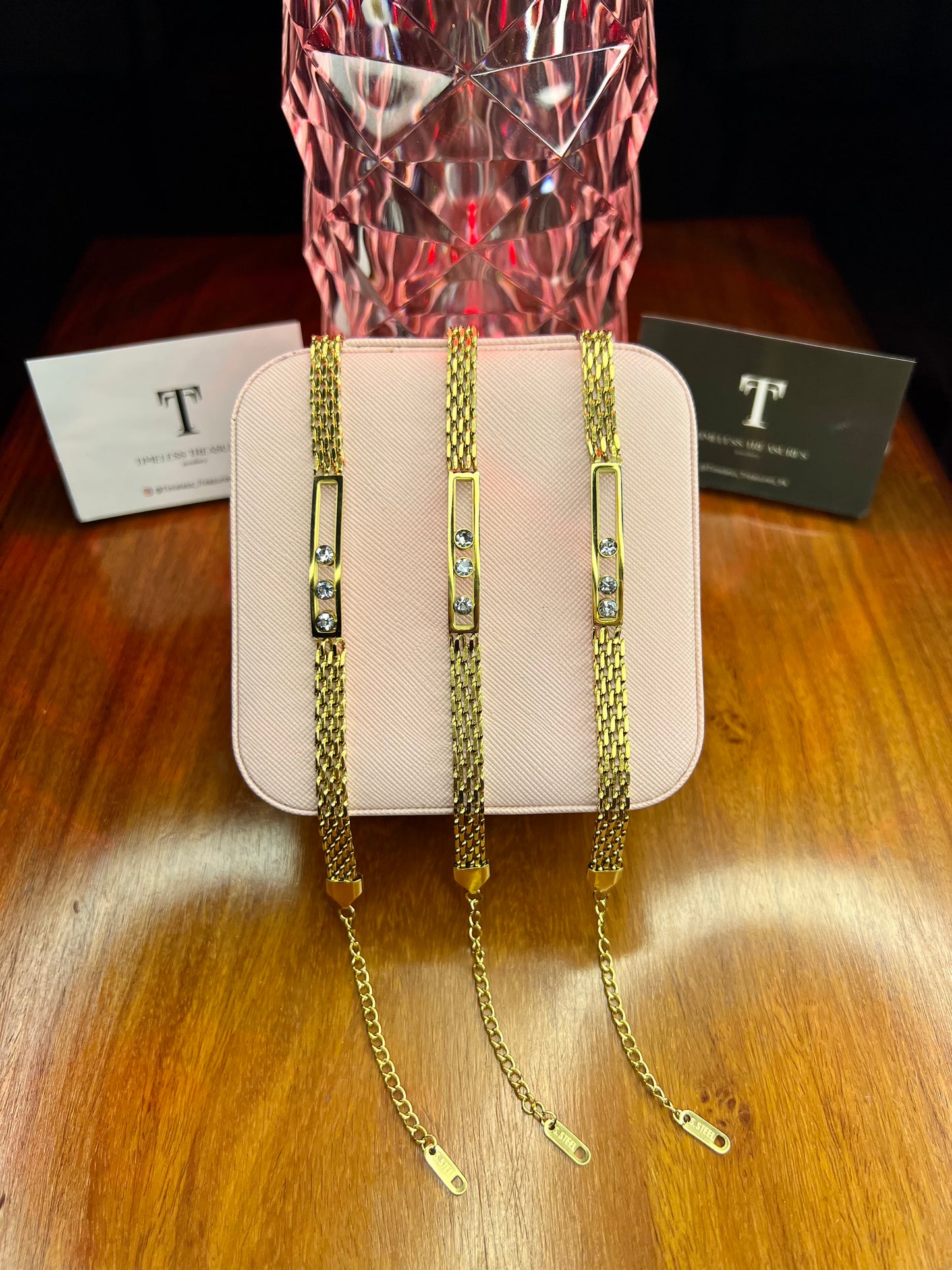 Premium Quality Stainless Steel 18k Stone Mesh Bracelet