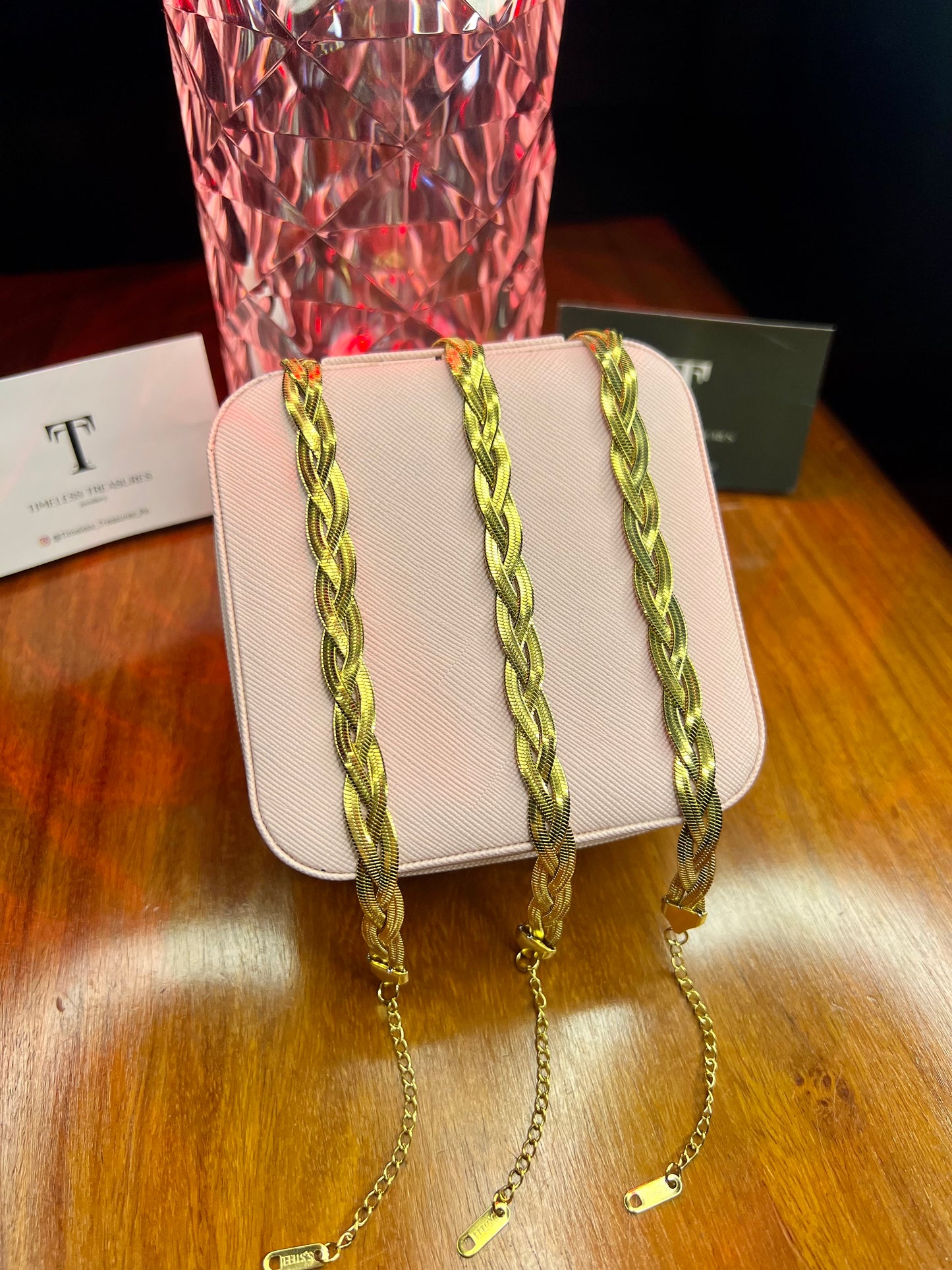 Premium Quality Stainless Steel 18k Snake Chain Braided Bracelet