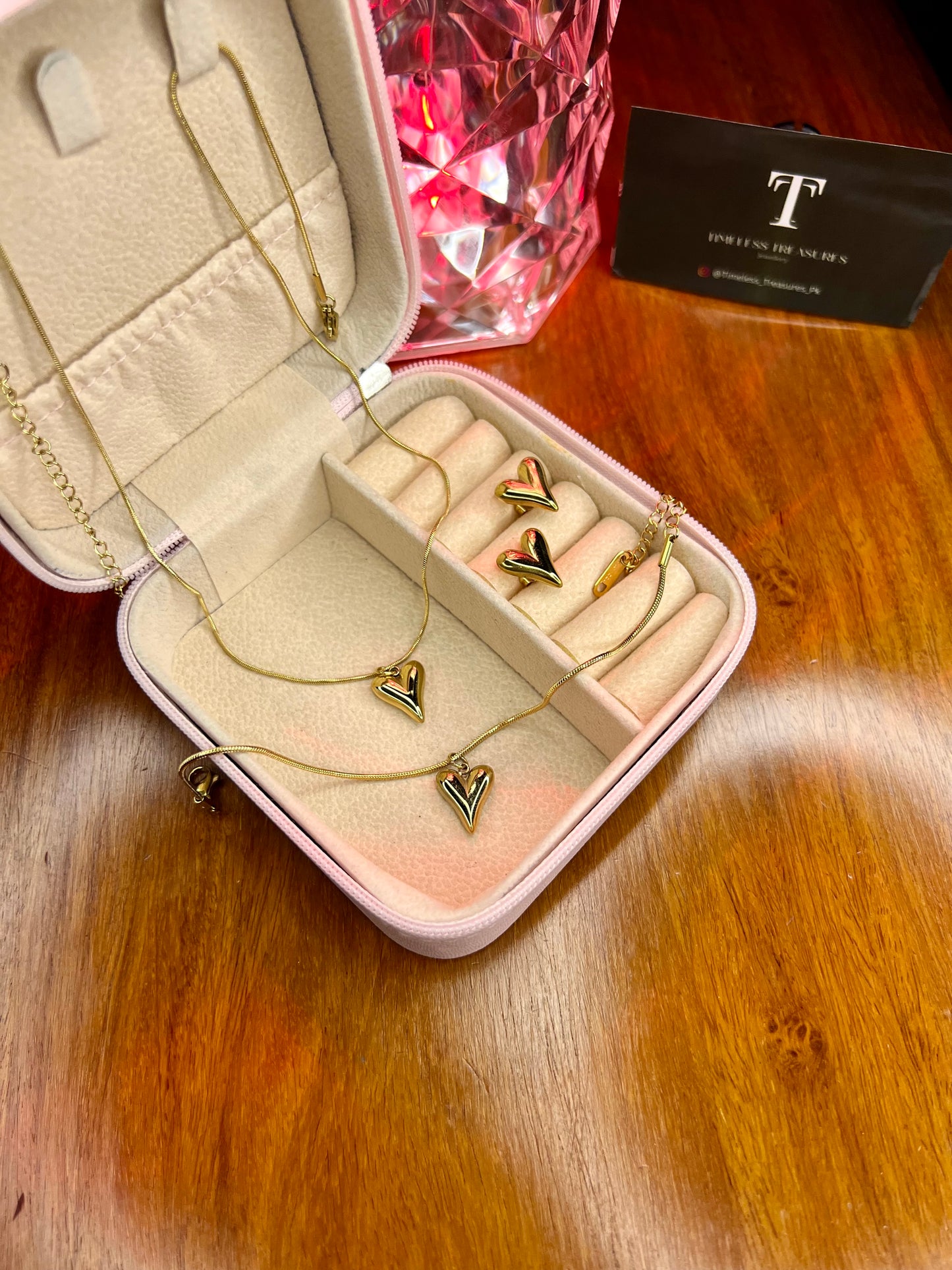 Premium Quality Stainless Steel 18k Golden Heart Luxury 3pc Set