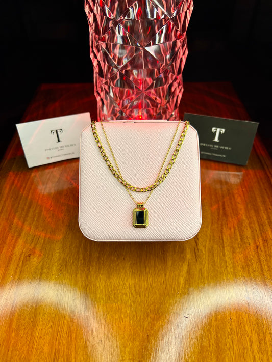 Premium Quality Stainless Steel 18k Double Chain Black Shell Necklace