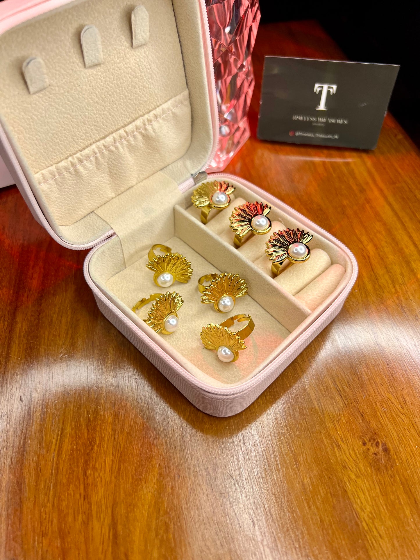 Premium Quality Stainless Steel 18k Pearl Feather Ring