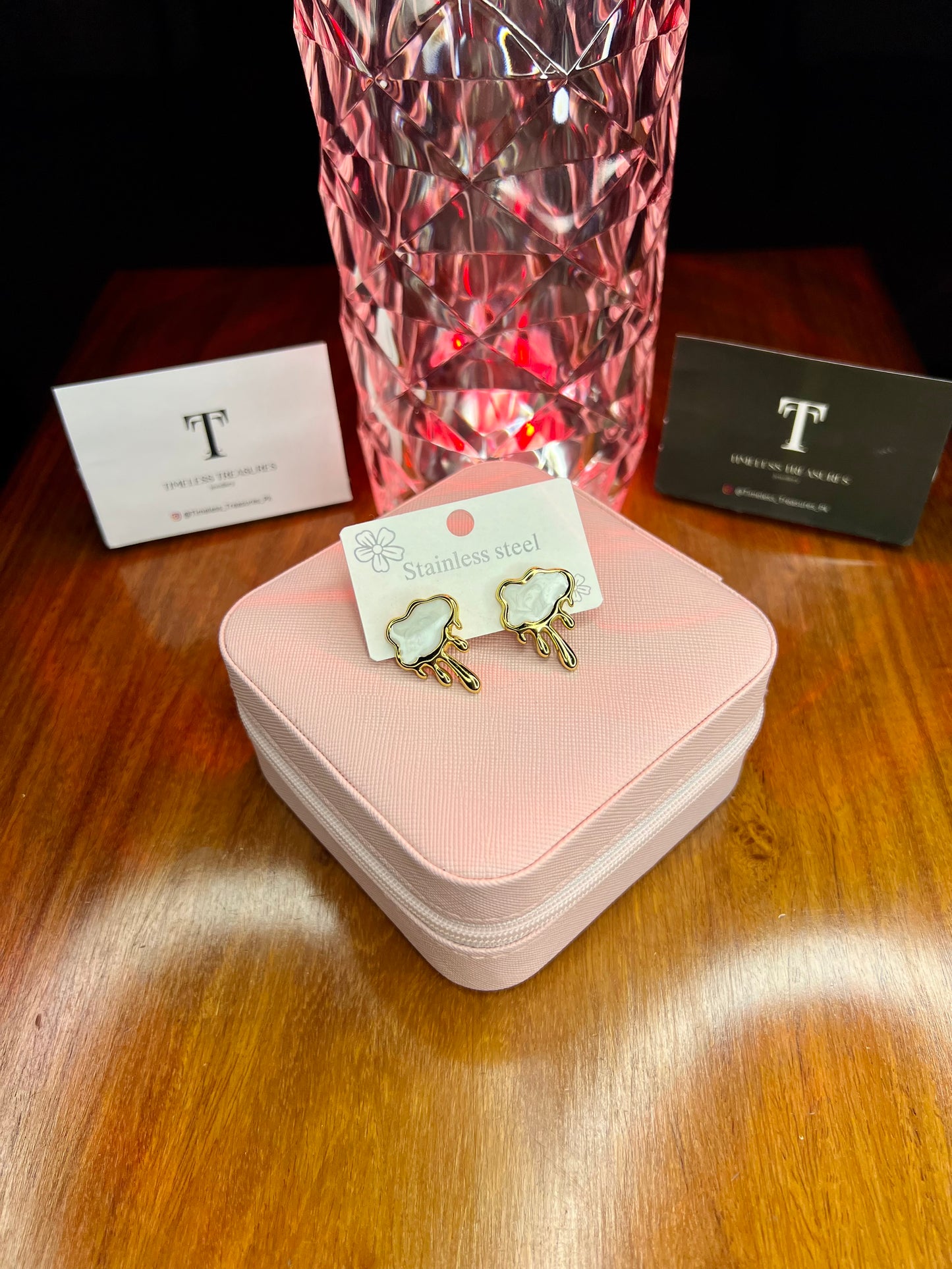 Premium Quality Stainless Steel 18k Luxury White Enamel Earrings