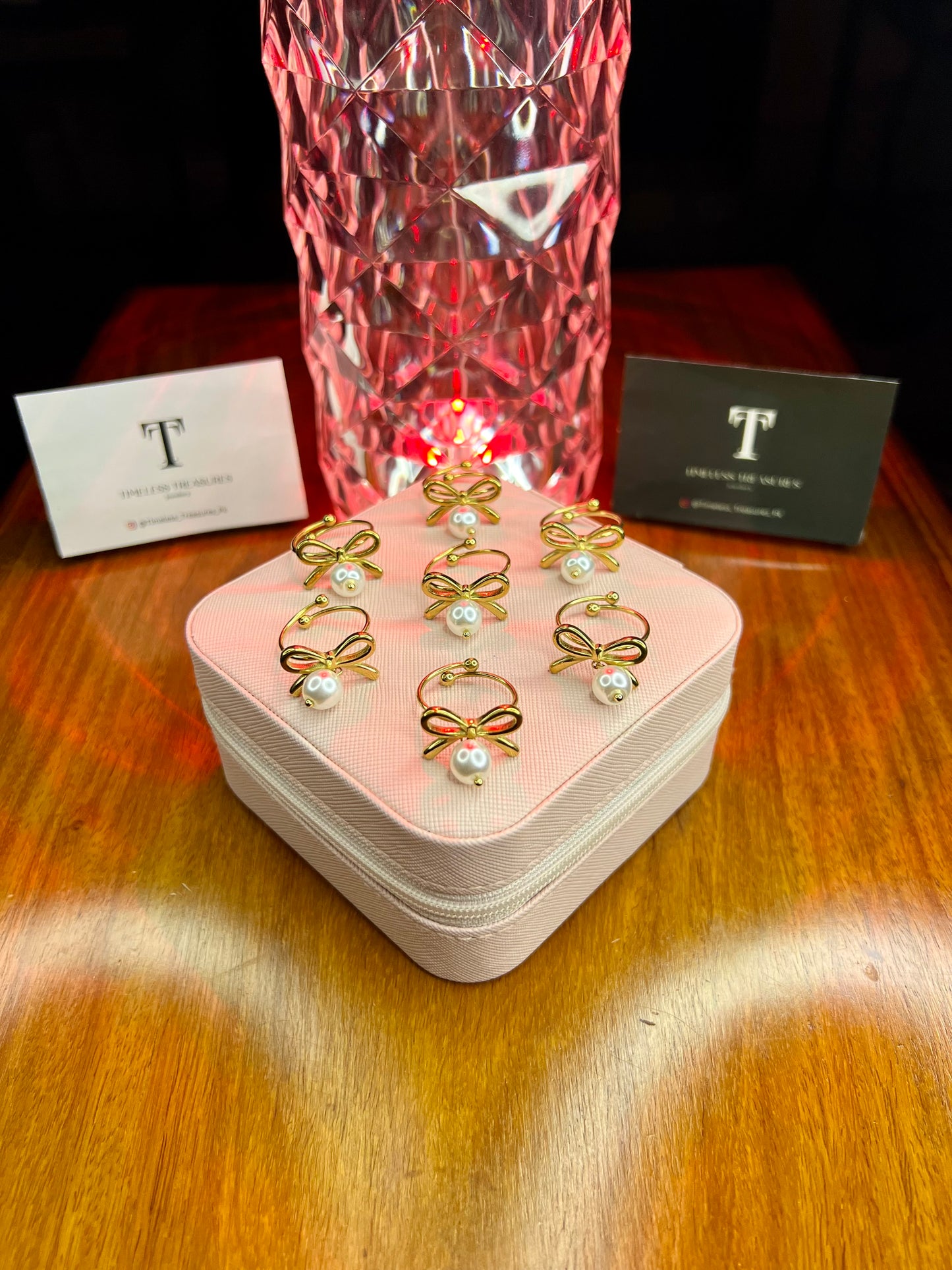 Premium Quality Stainless Steel 18k Pearl Bow Gold Ring