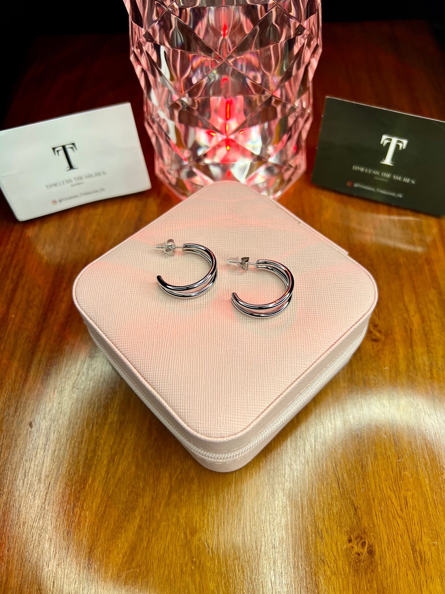 Premium Quality Stainless Steel 18k double Layer Silver Earrings