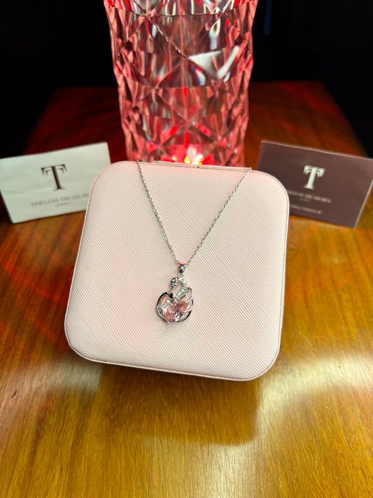 Premium Quality Pink Duck Silver Chain Necklace