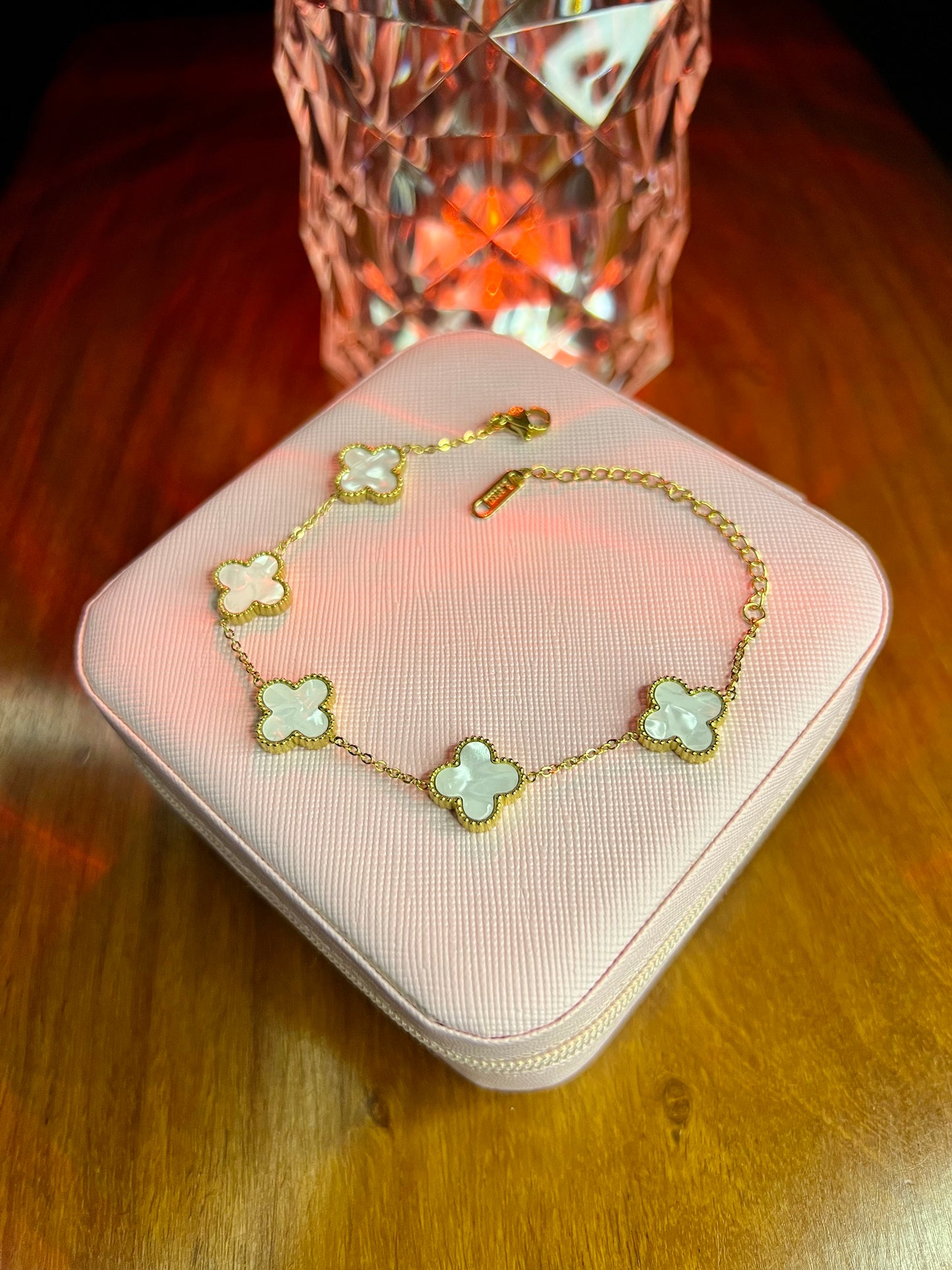 Premium Quality Stainless Steel 18k White Clover 5 Motifs Bracelet