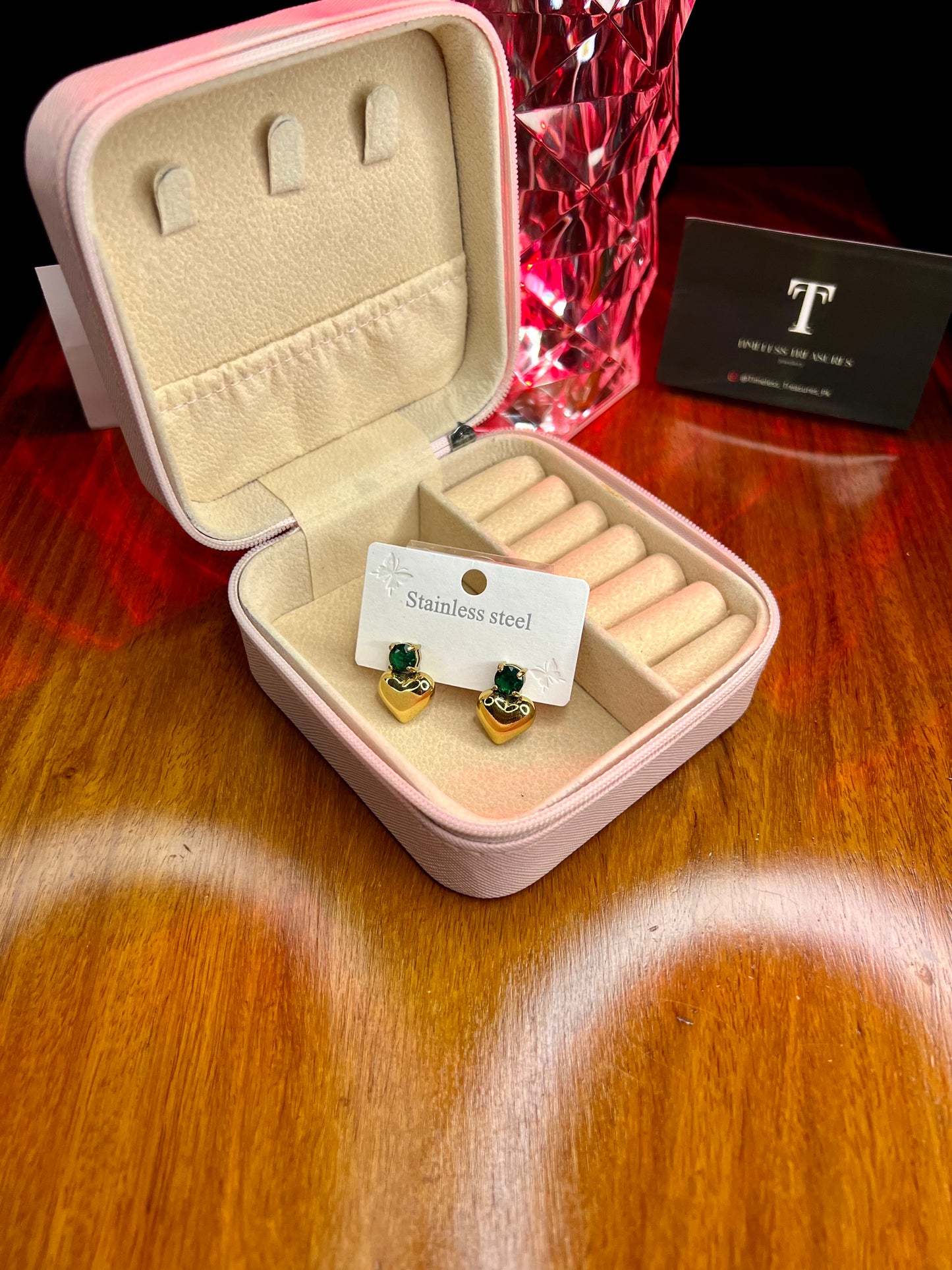 Premium Quality Stainless Steel 18k Emerald Heart EarStuds