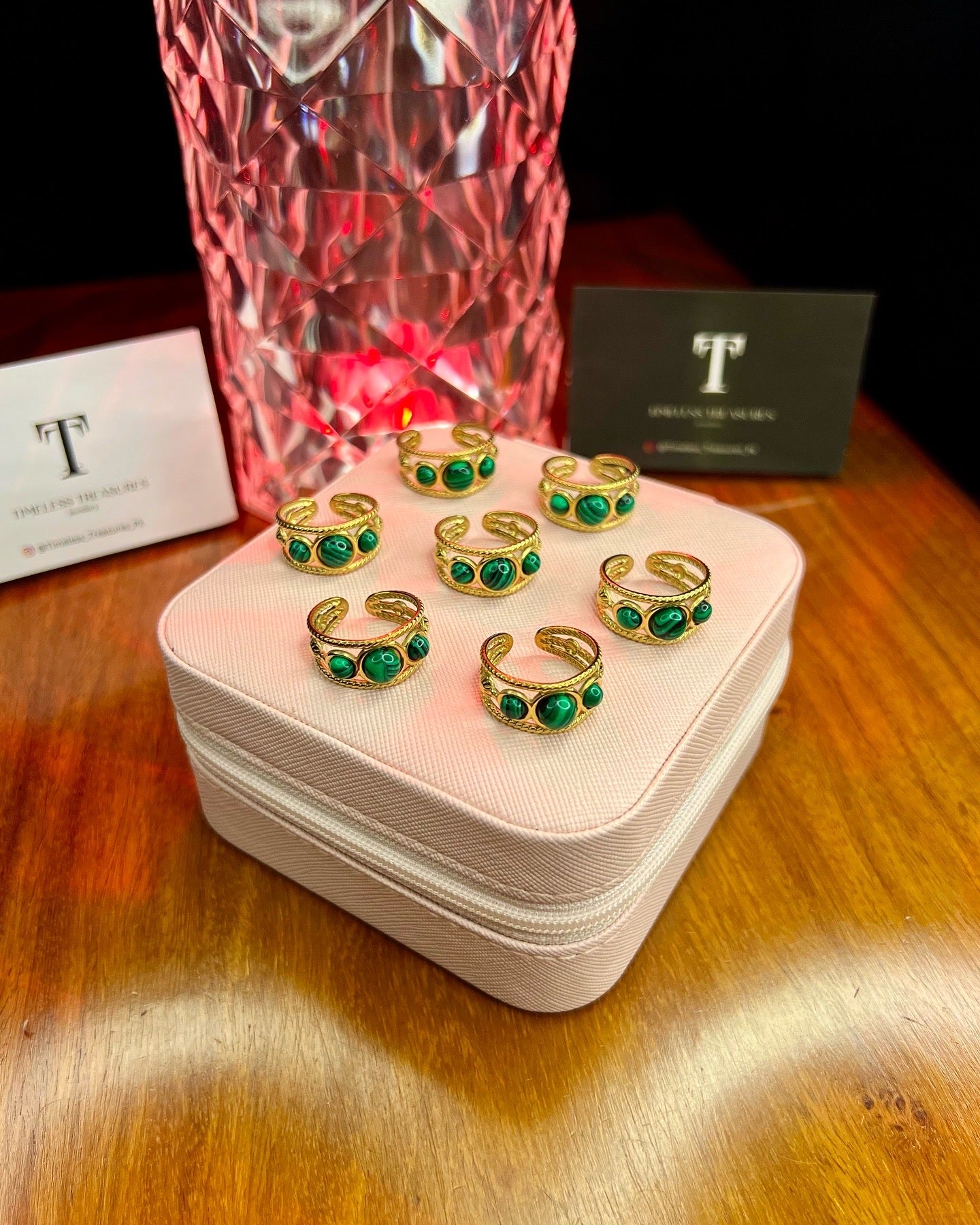 Premium Quality Stainless Steel 18k Green Stone Luxury Ring