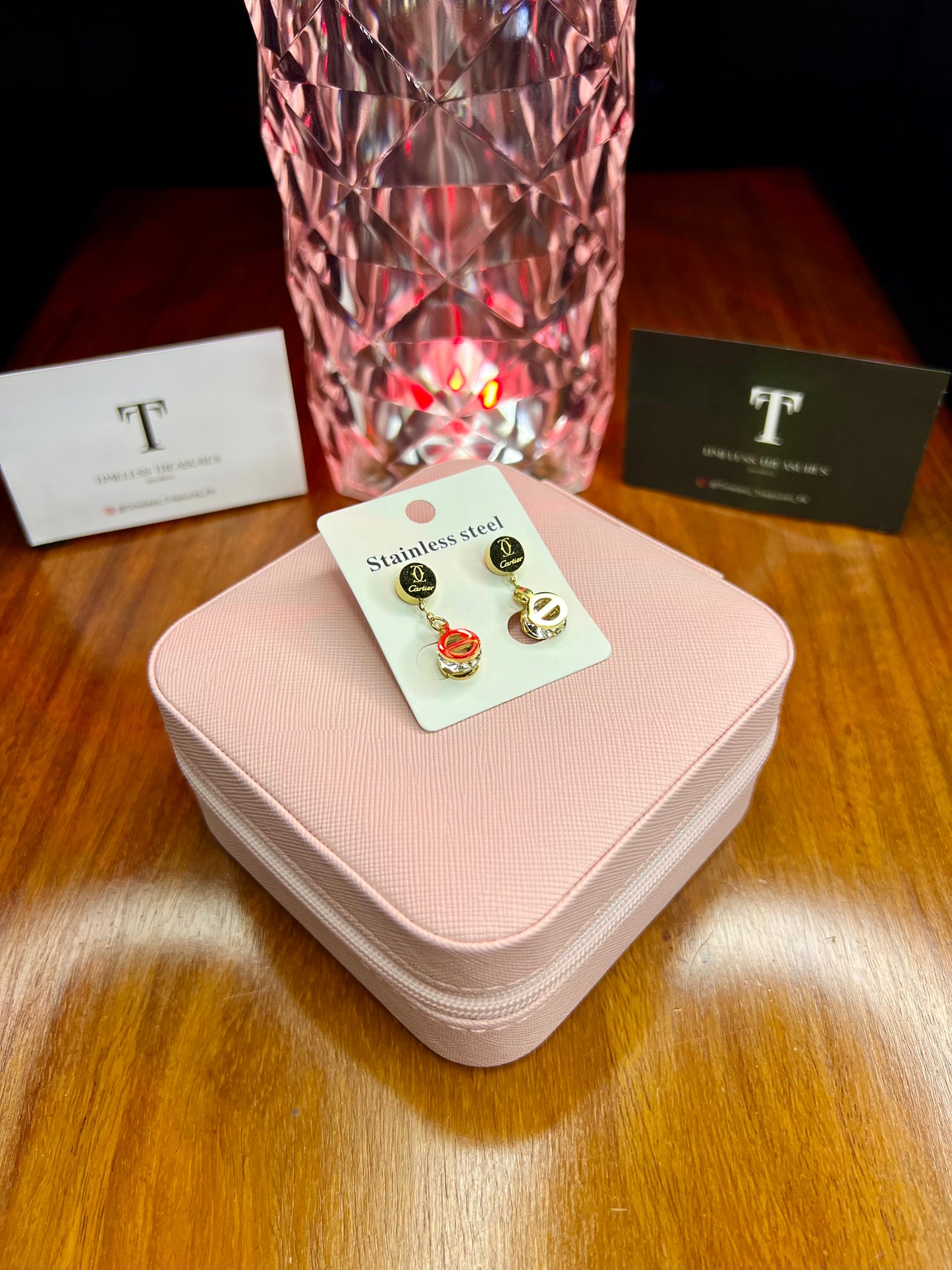 Premium Quality Stainless Steel 18k Cartier Drop Stone Earrings