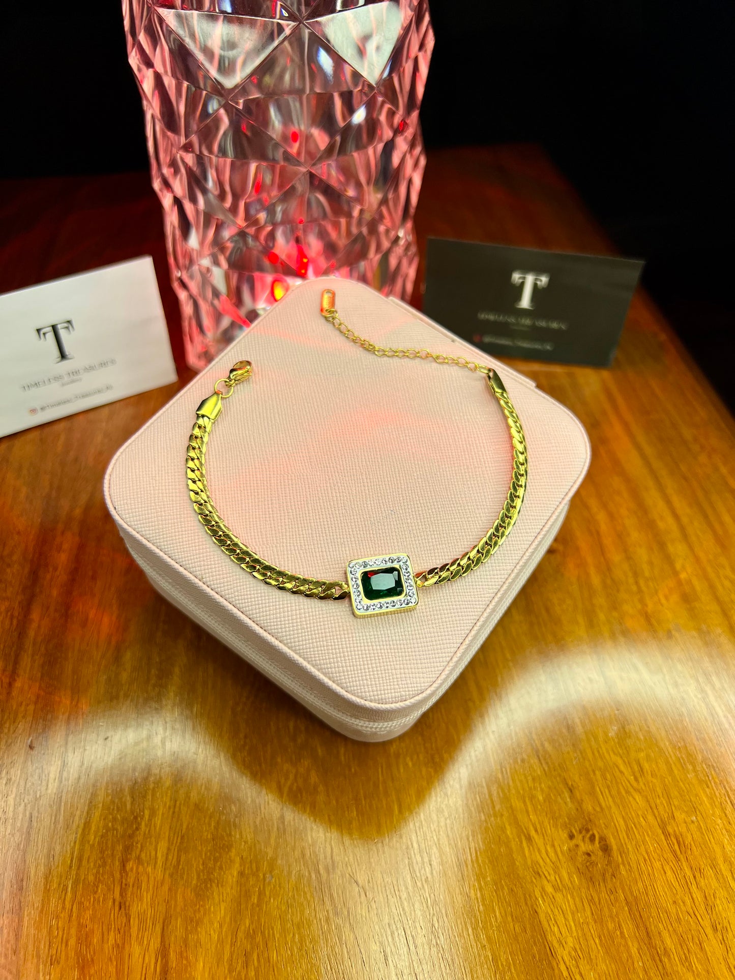 Premium Quality Stainless Steel 18k Green Stone Bracelet