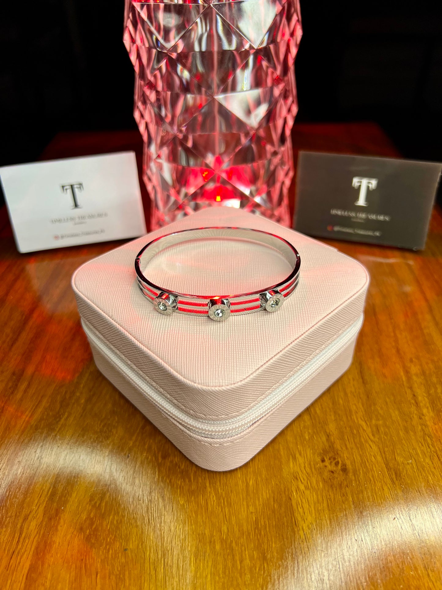 Premium Quality Stainless Steel 18k Roman Tri Stone Silver Handcuff