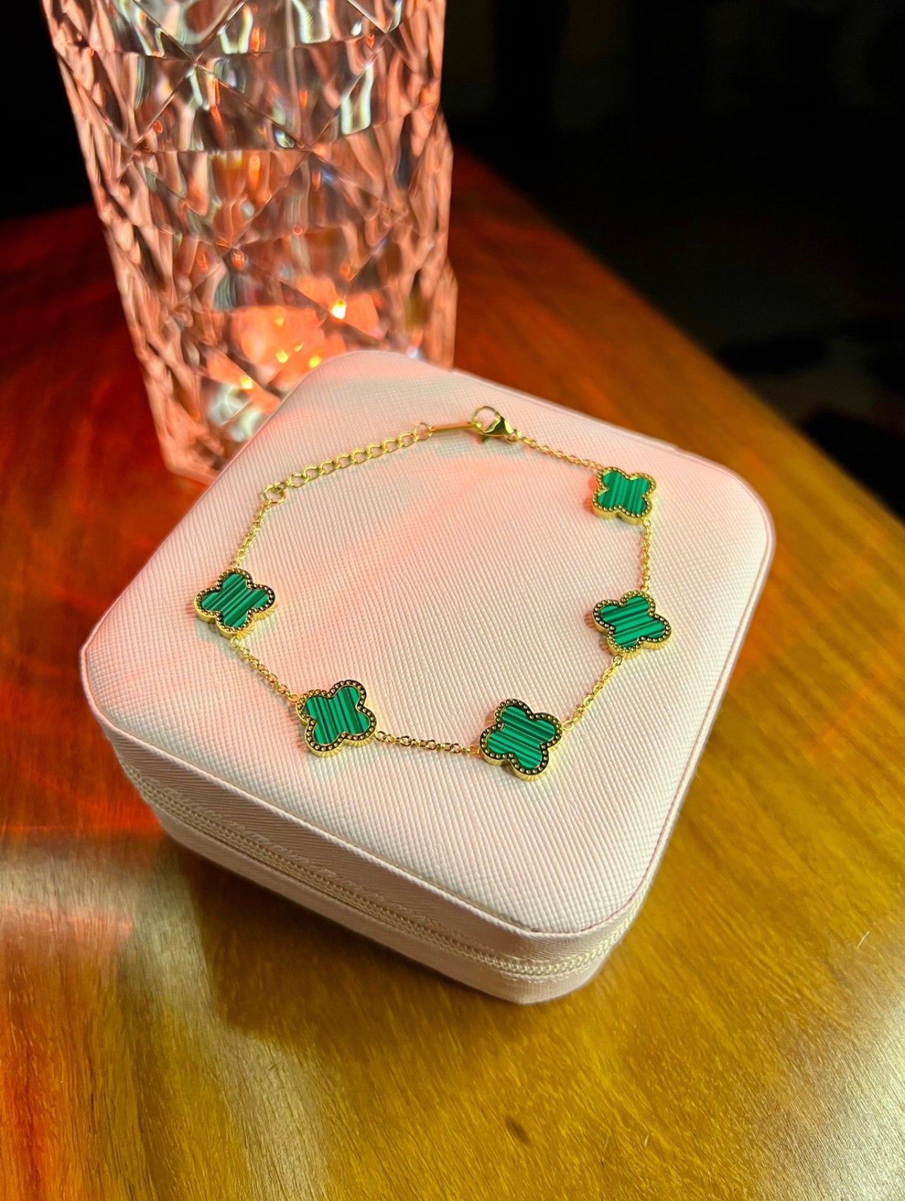 Premium Quality Stainless Steel 18k Five Clover Green Bracelet