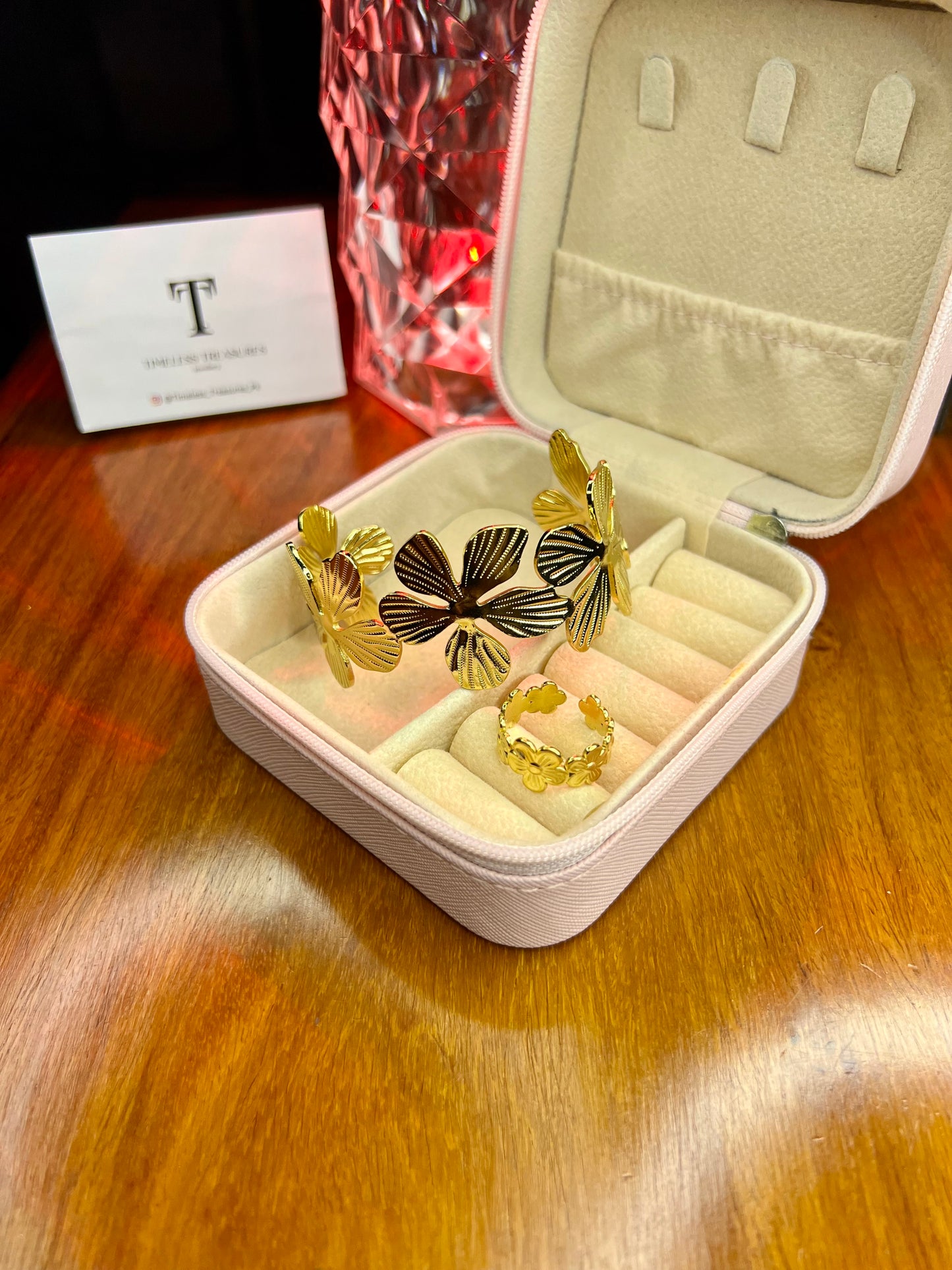 Premium Quality Stainless Steel 18k Open Cuff with Matching Ring