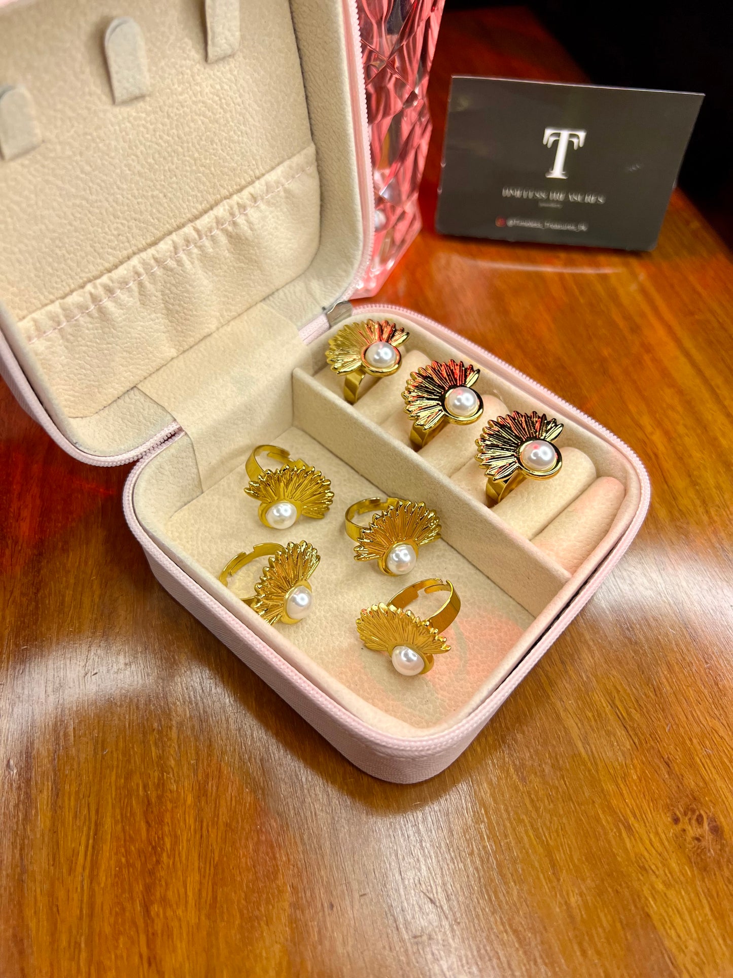 Premium Quality Stainless Steel 18k Pearl Feather Ring